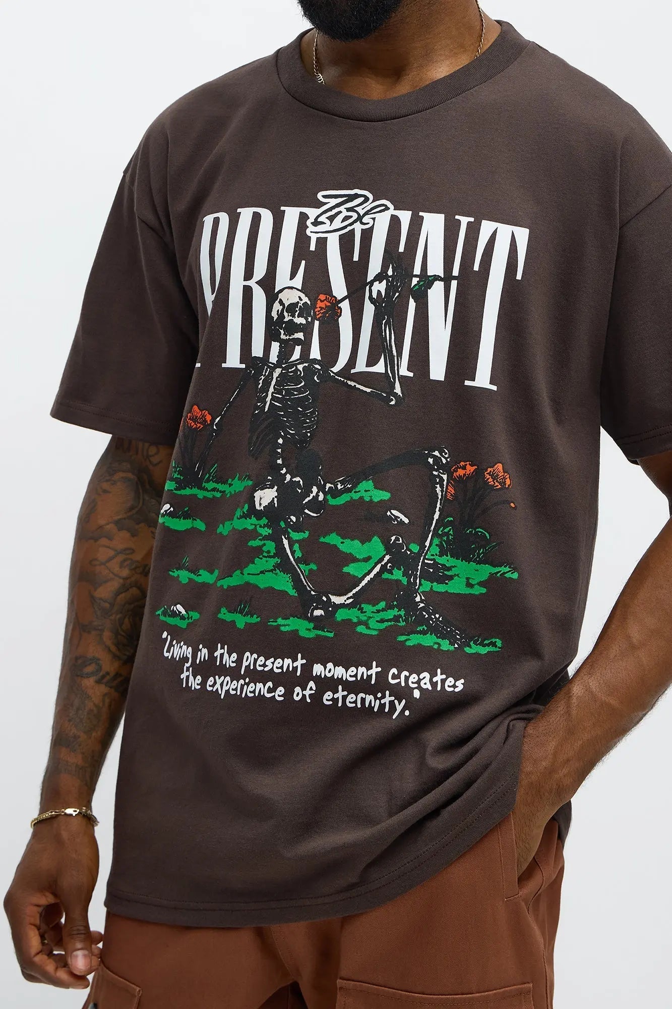 Stop Scrolling Be Present Short Sleeve Tee - Brown