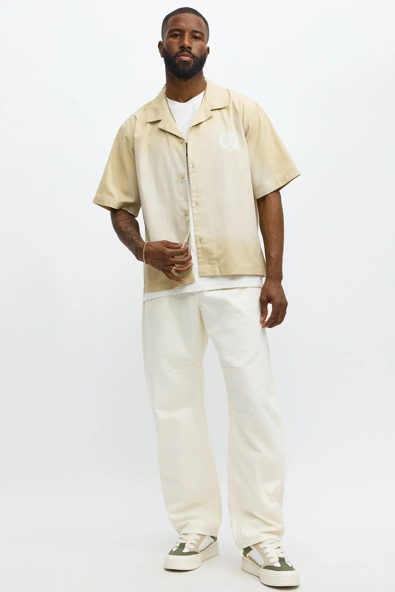 Society Washed Fabric Button Up Shirt - Tan