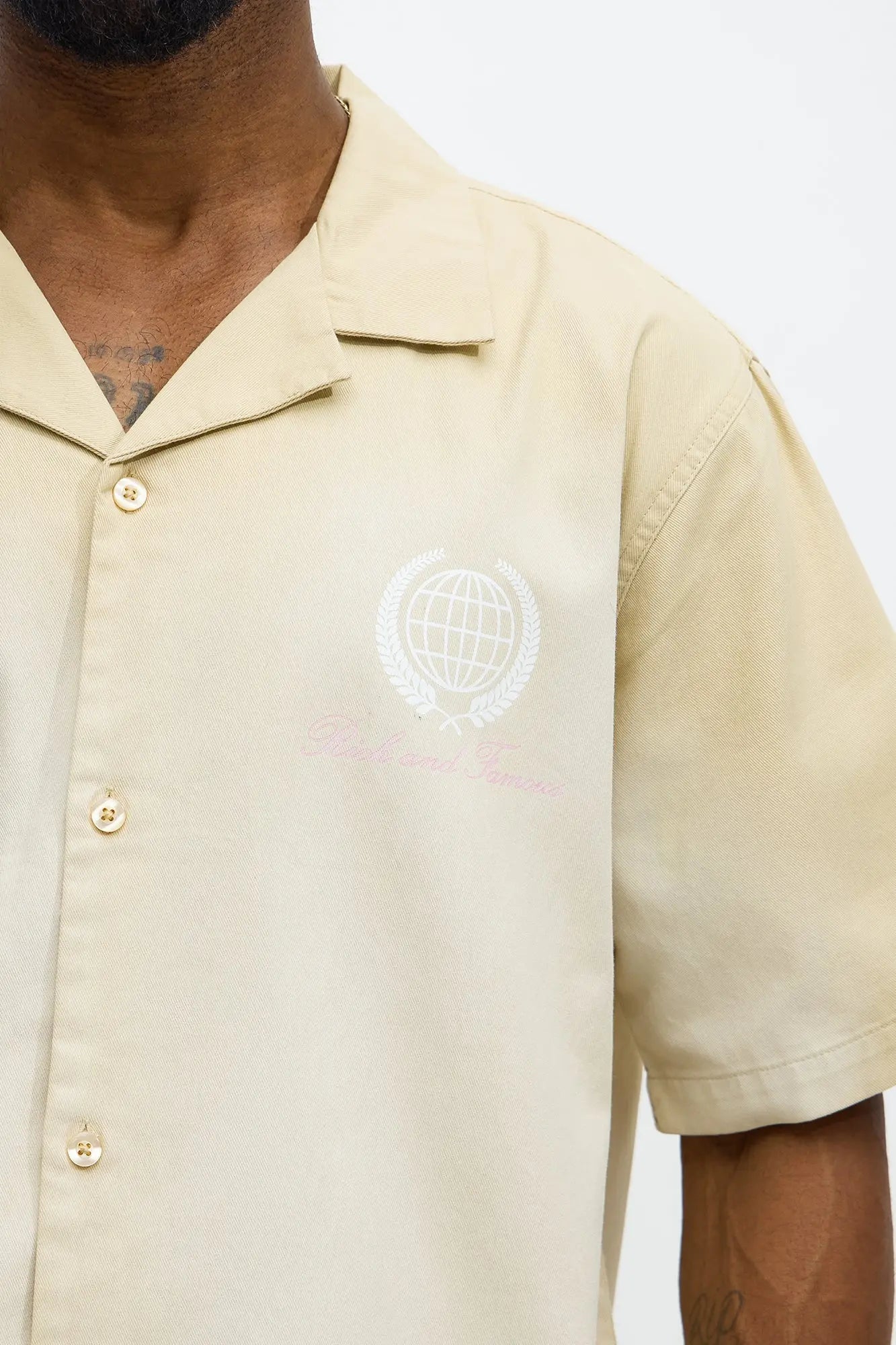 Society Washed Fabric Button Up Shirt - Tan