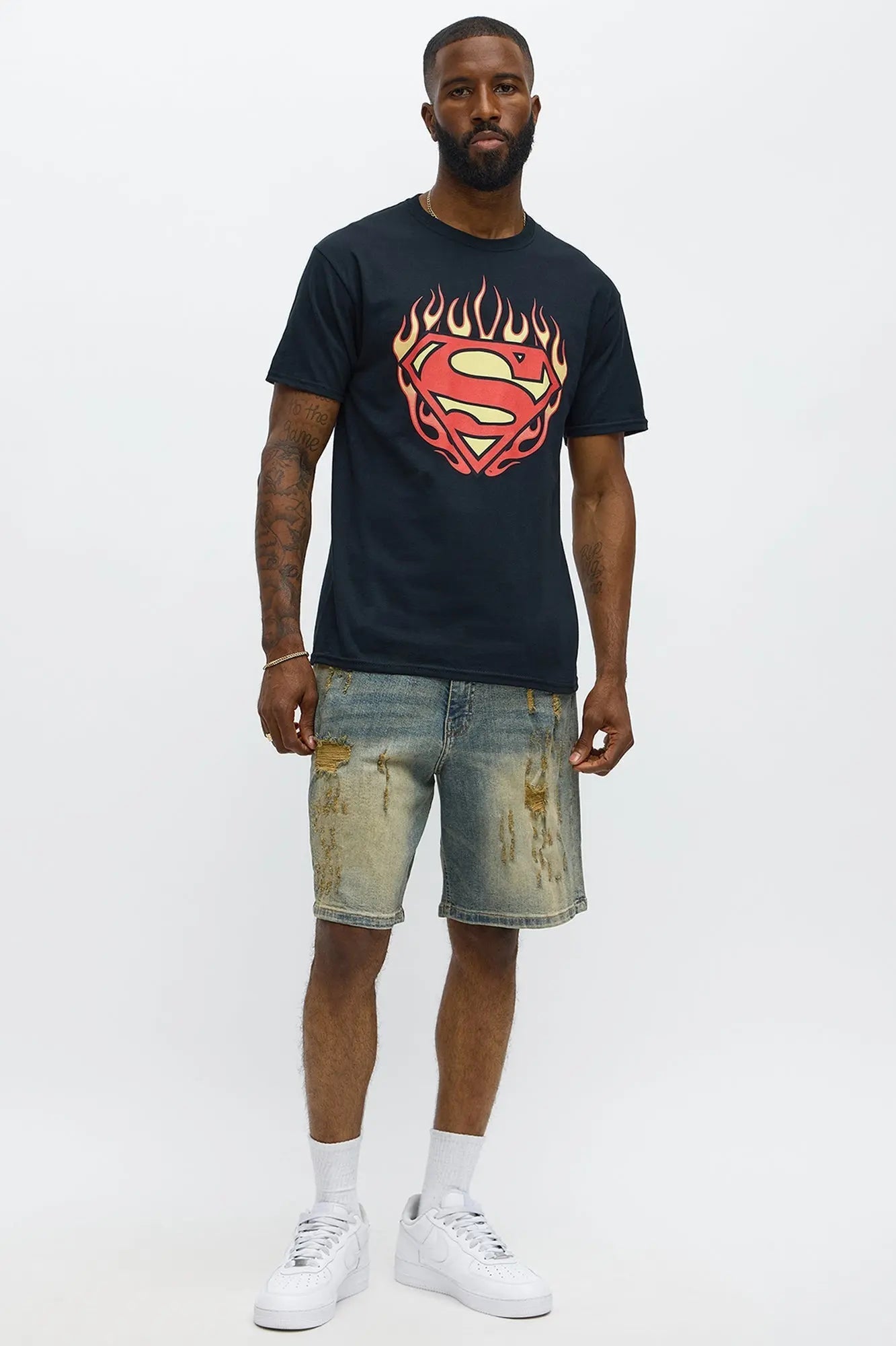 Relaxed Looking Out Ripped And Repair Denim Shorts - Vintage Blue Wash
