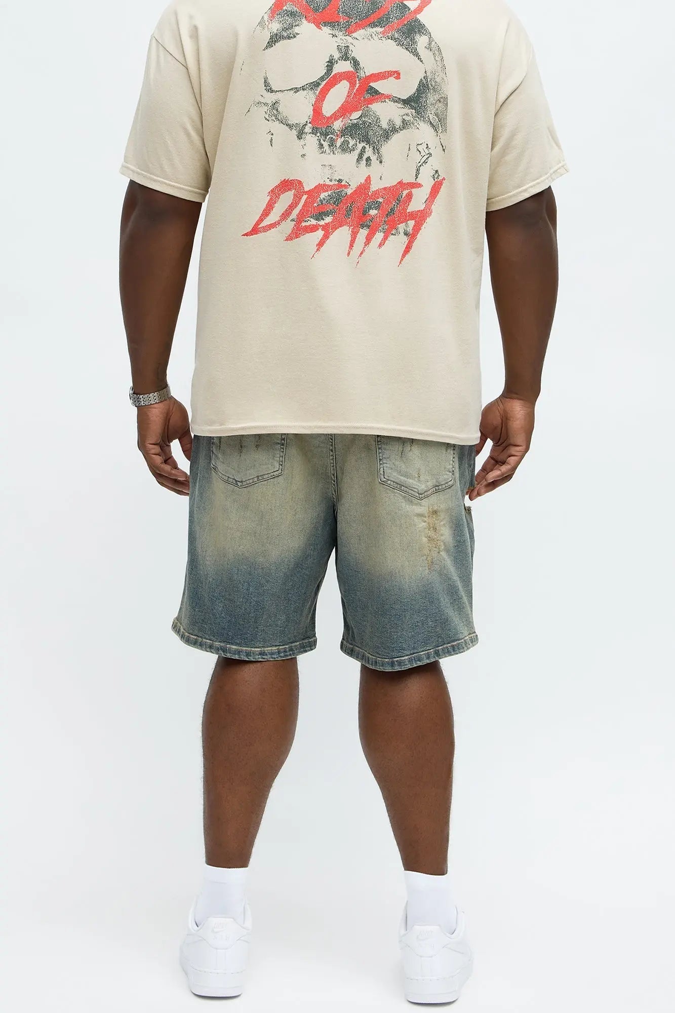 Relaxed Looking Out Ripped And Repair Denim Shorts - Vintage Blue Wash