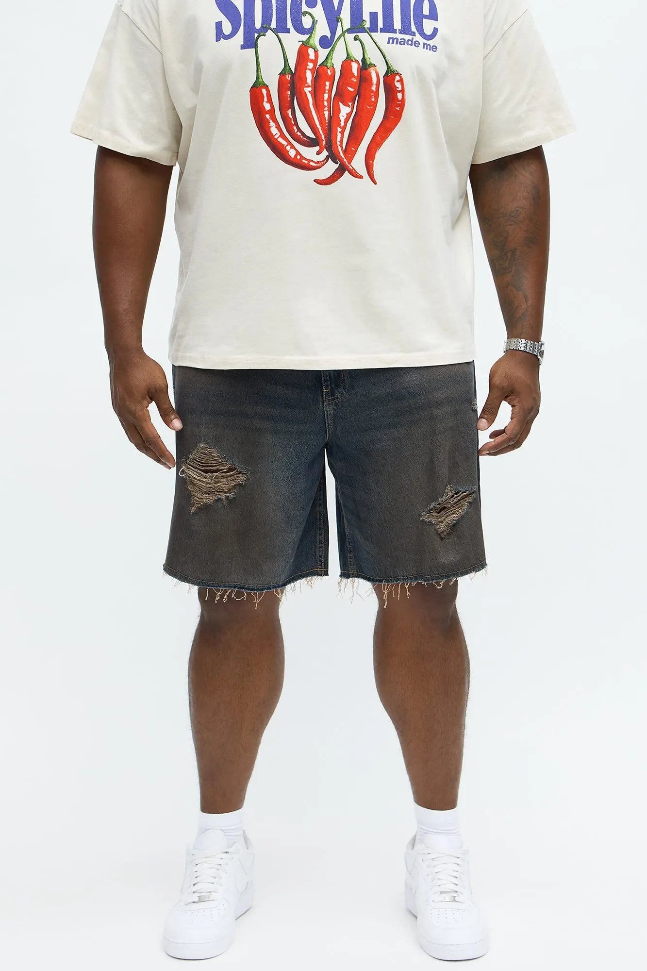 Relaxed To Put In The Works Ripped Denim Shorts - Dark Wash