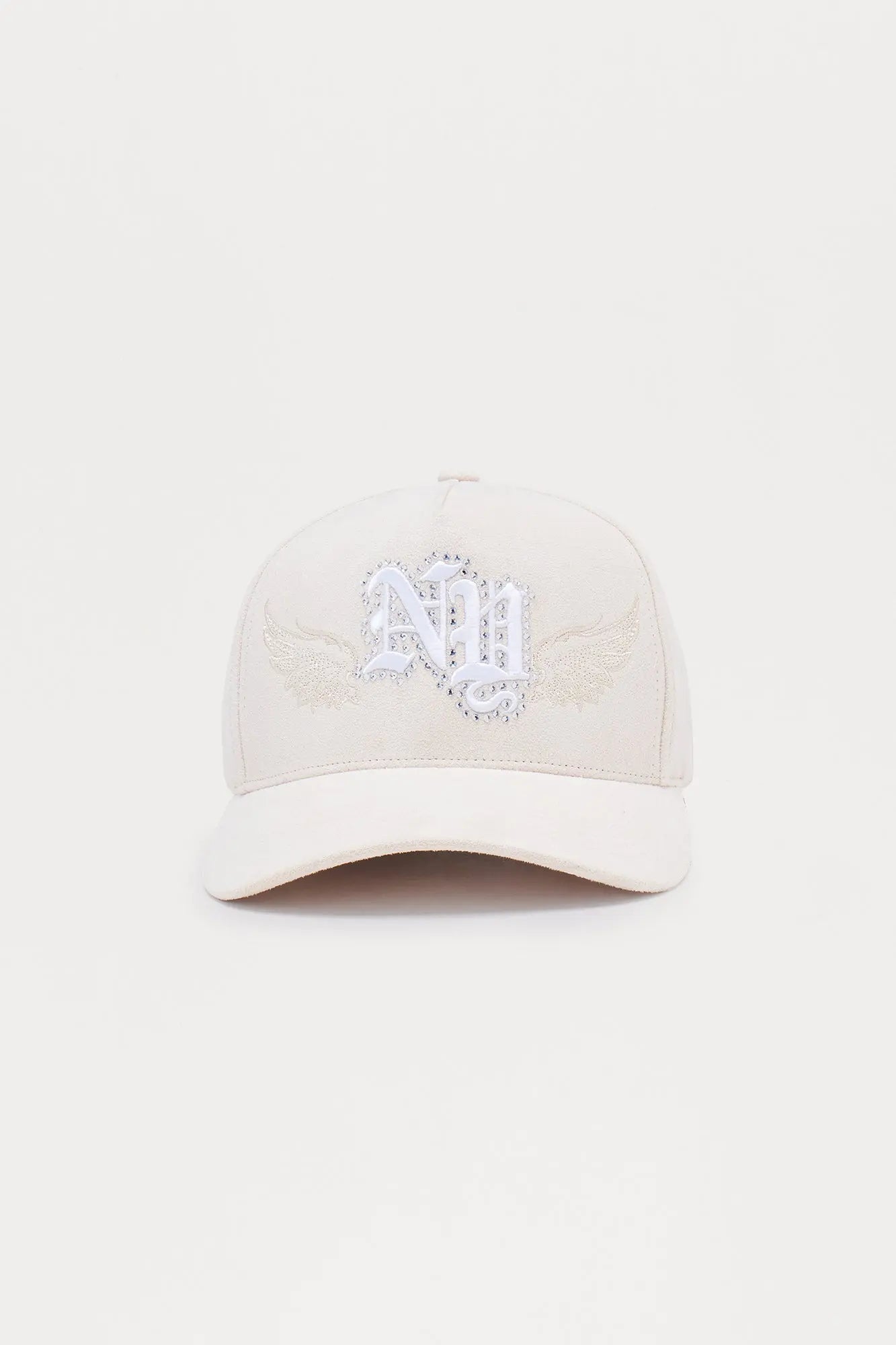 NY Embellished Faux Suede Structured Snapback Hat - Stone