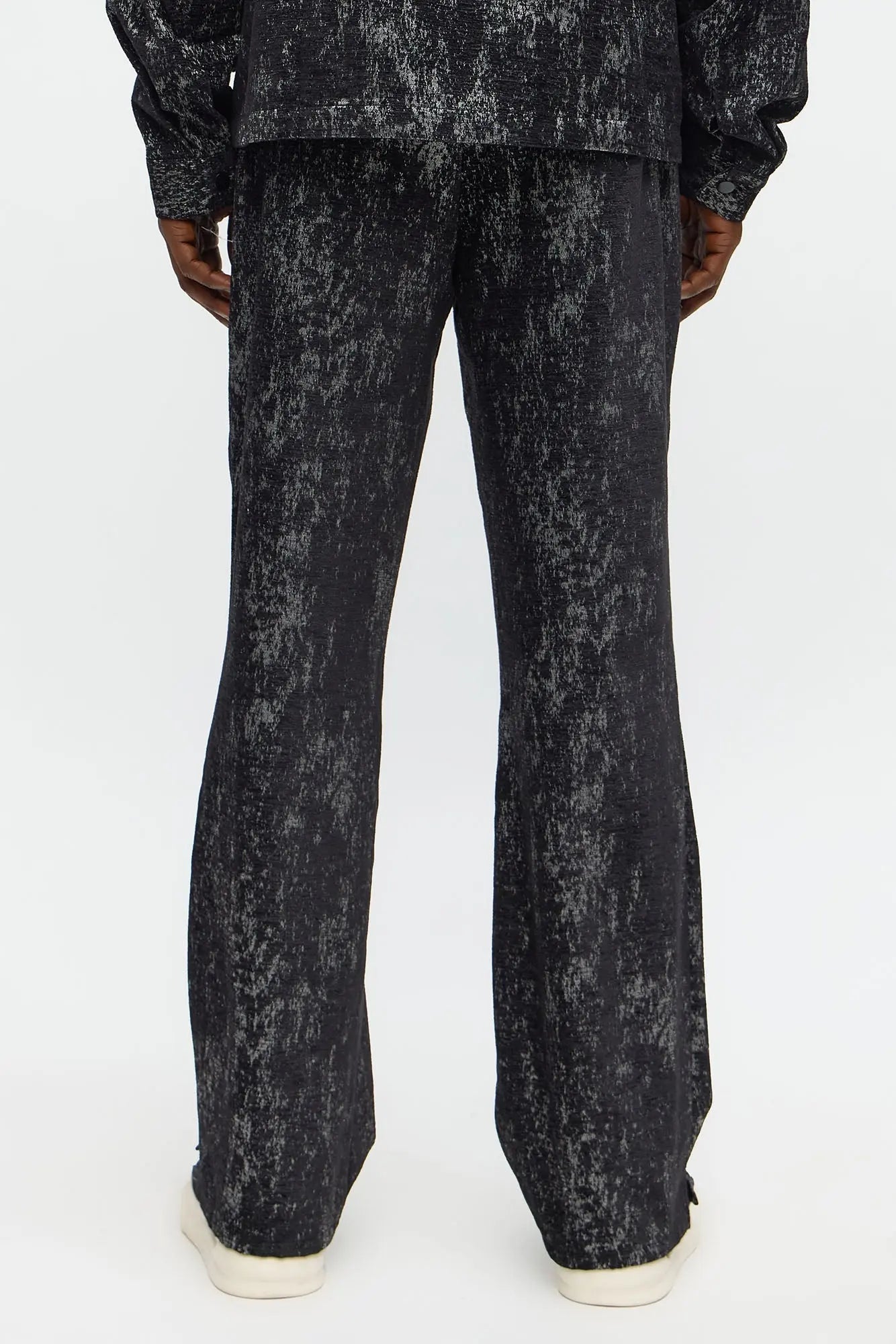 Slim Flare Slit Velvet Heathered Pant - Black