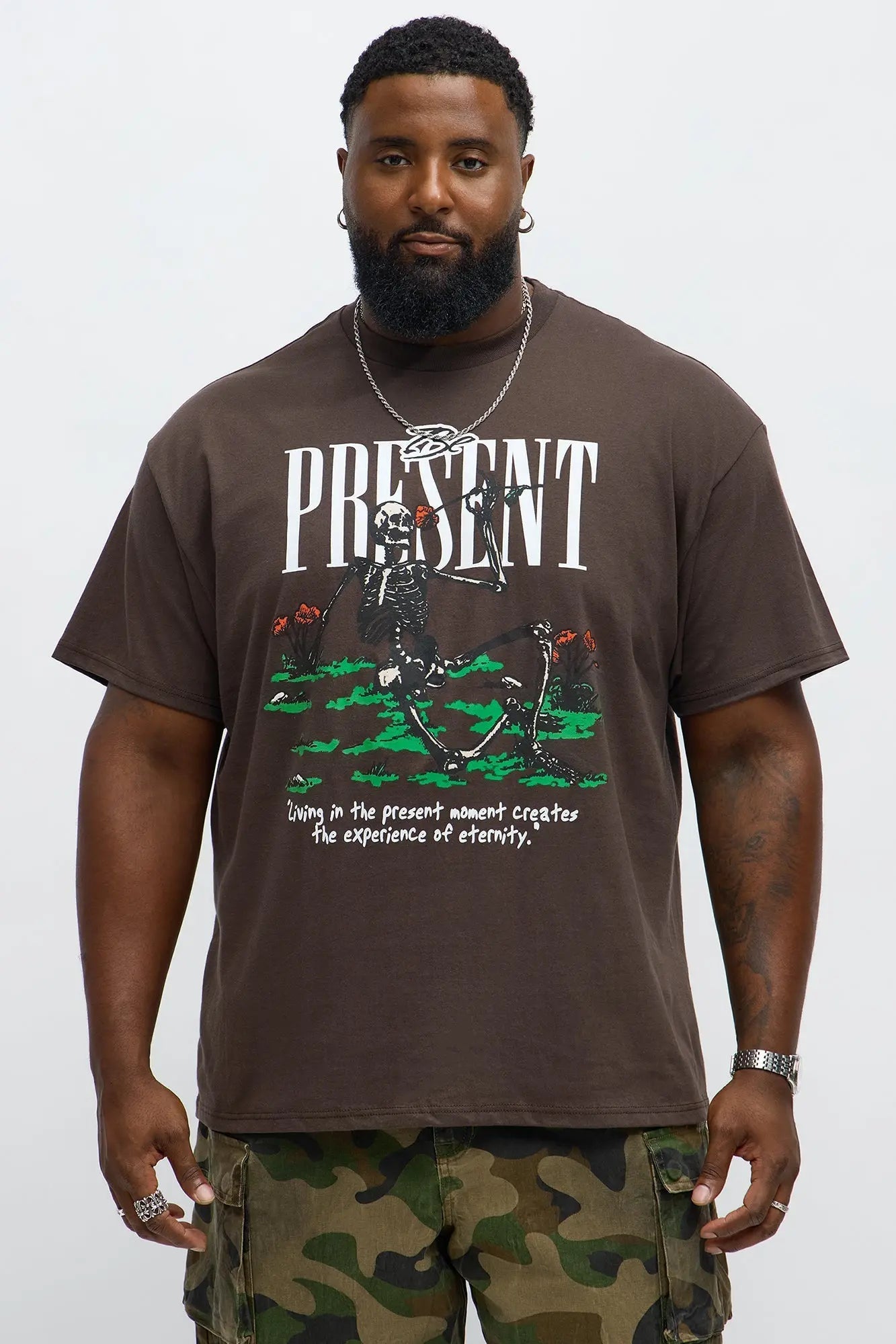 Stop Scrolling Be Present Short Sleeve Tee - Brown