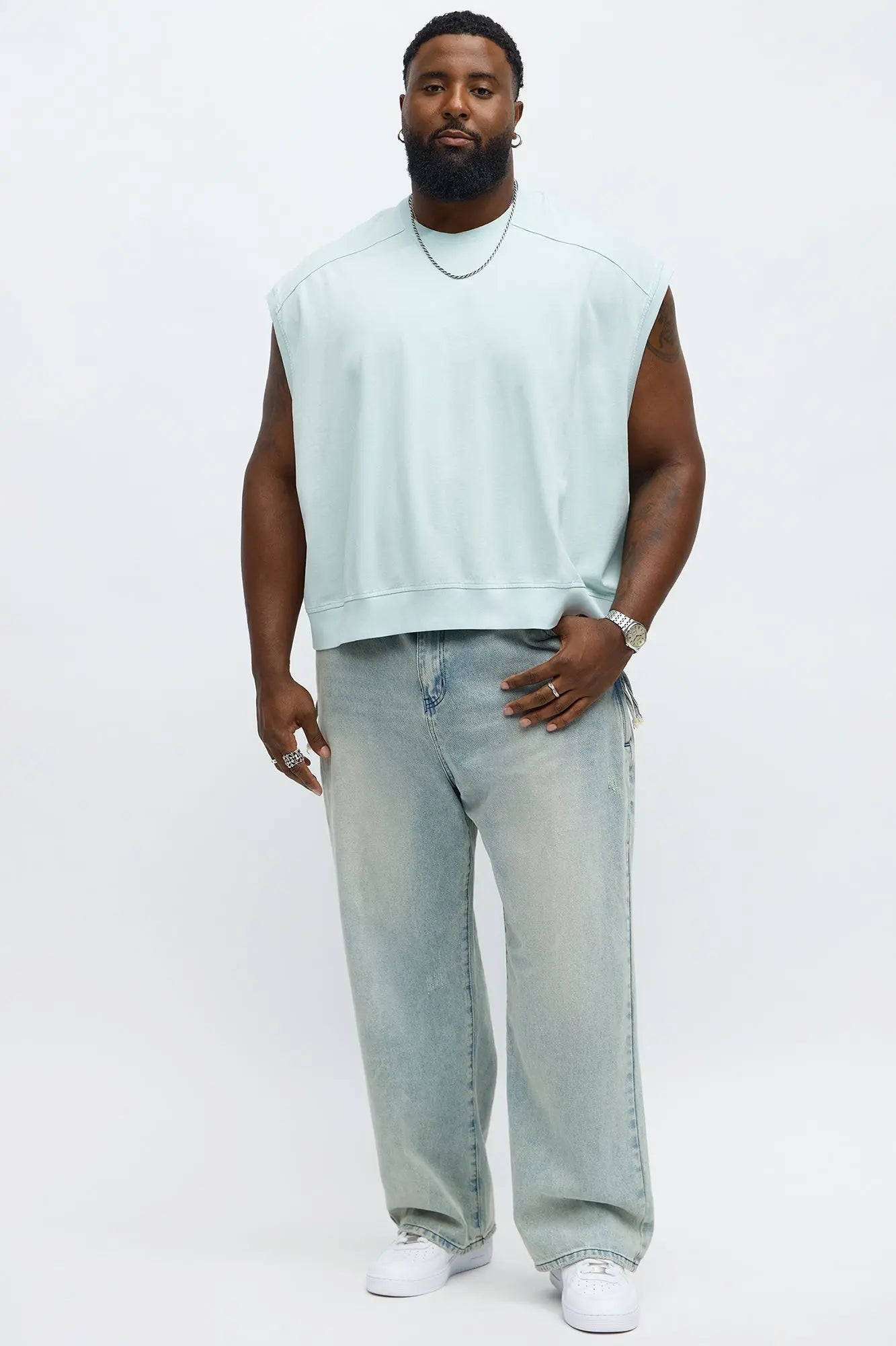 Boxy Washed Up Muscle Tee - Blue