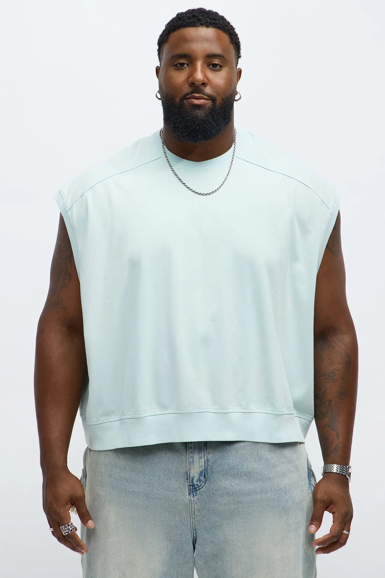 Boxy Washed Up Muscle Tee - Blue