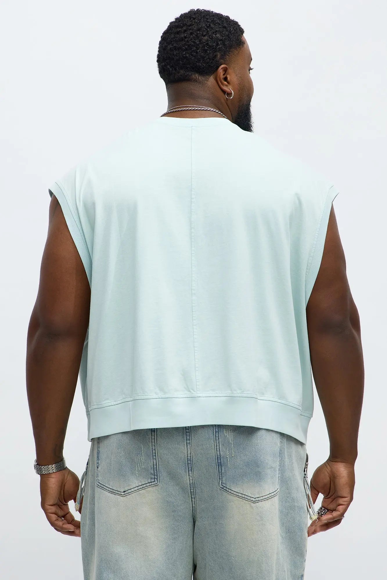 Boxy Washed Up Muscle Tee - Blue