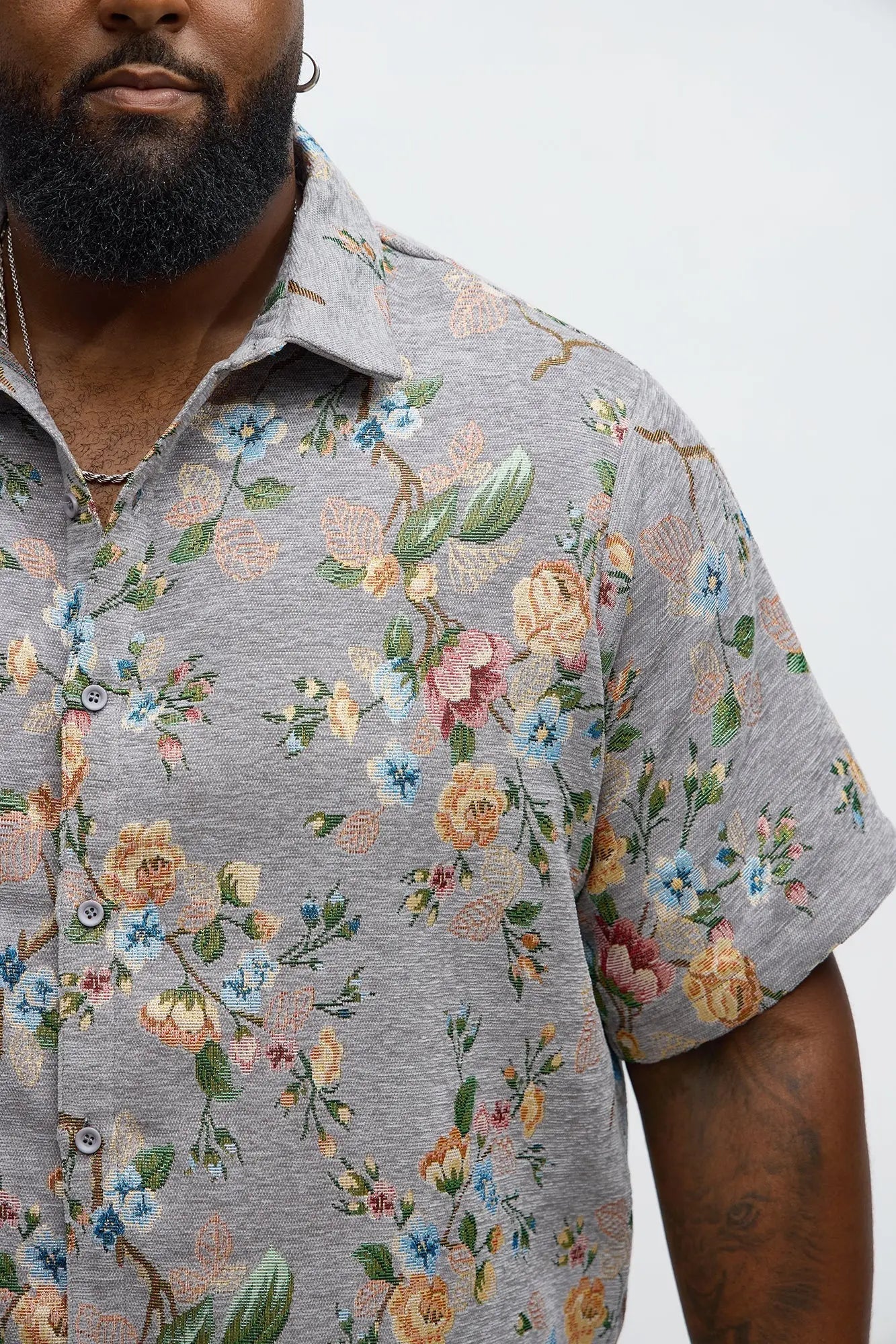 Cropped Blooming Button Up Shirt - Grey
