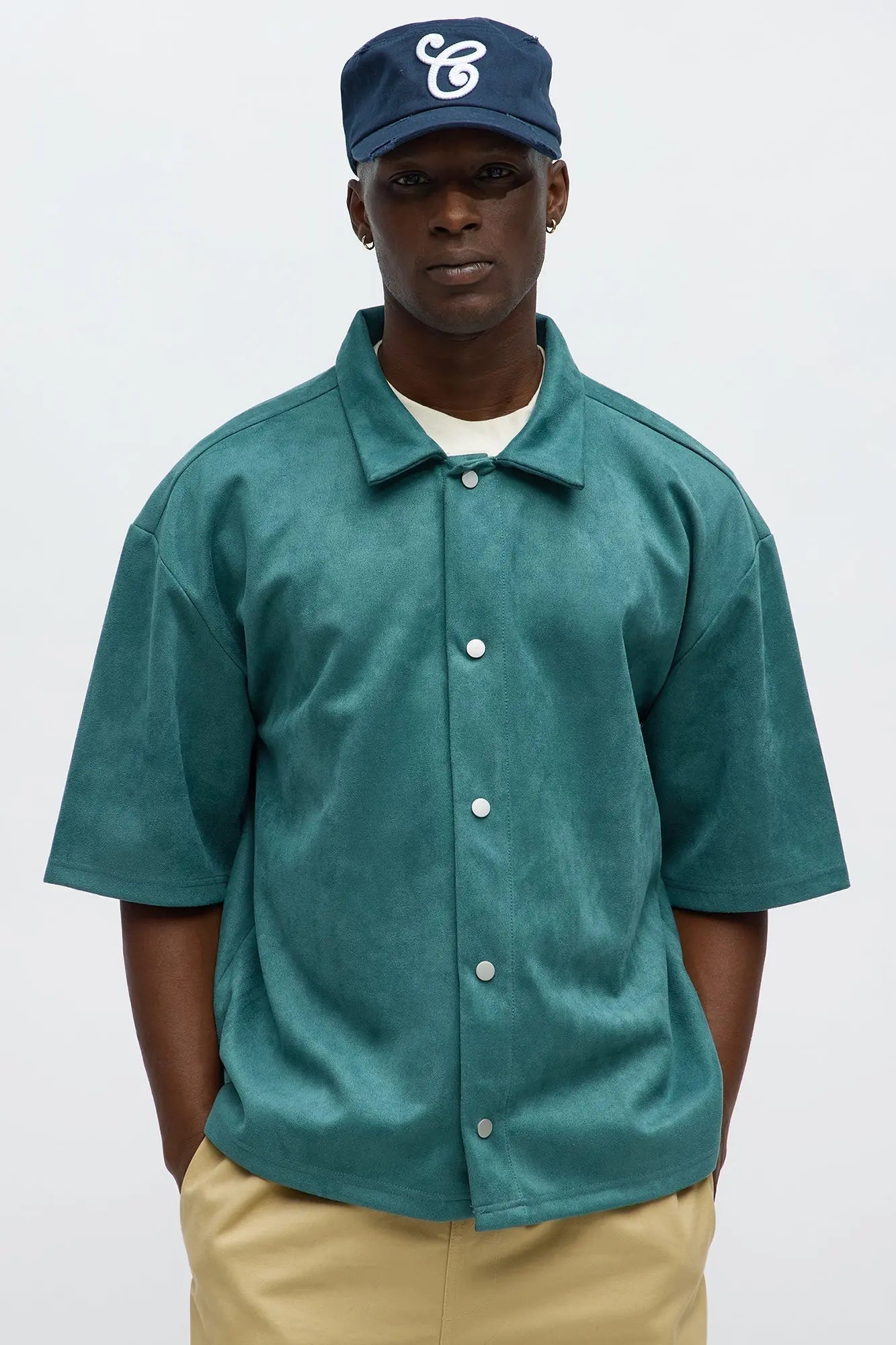 Relaxed Suede NO. 9 Button Up Shirt - Hunter Green