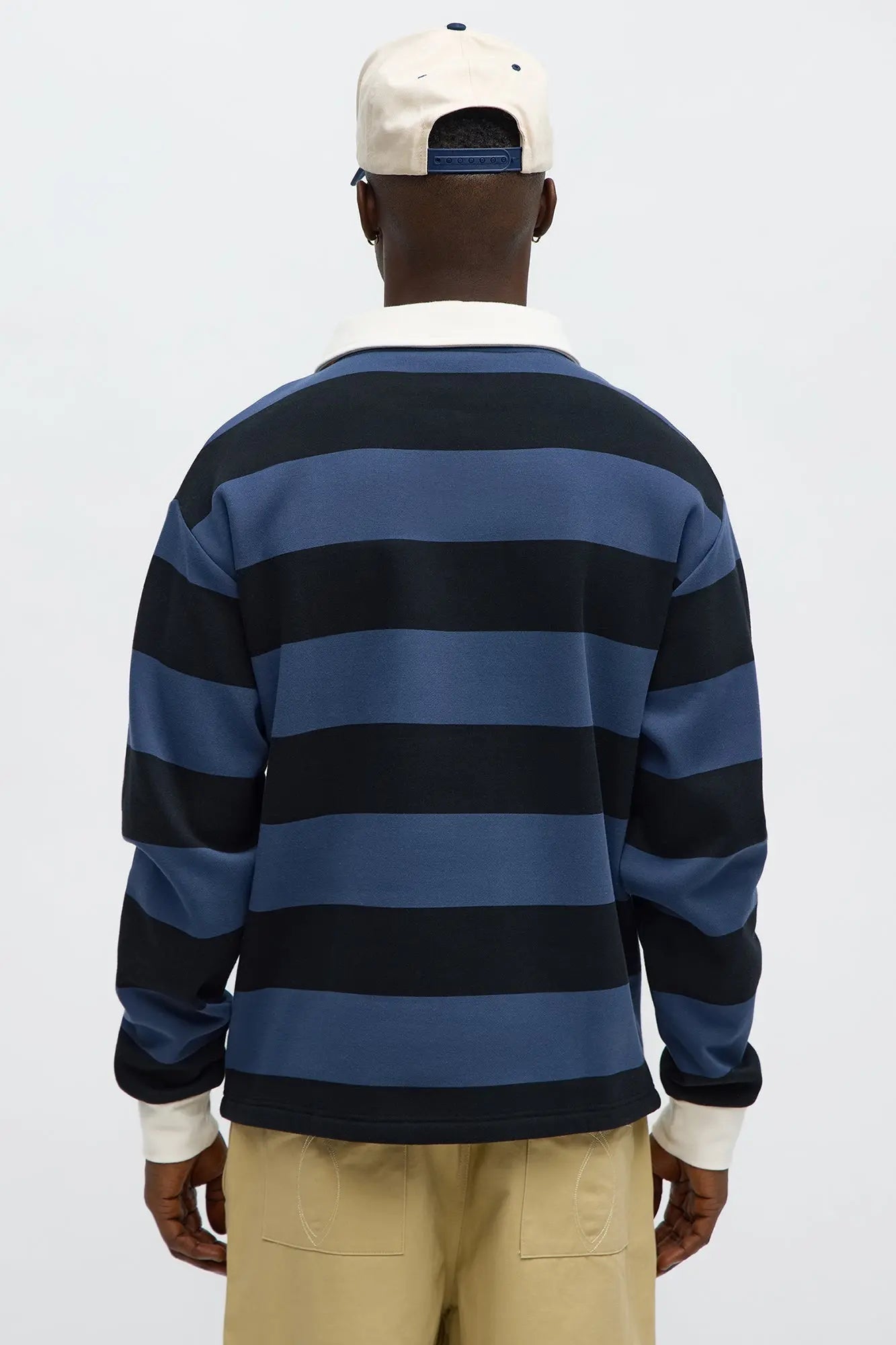 League Stripe Fleece Long Sleeve Polo - Navy/Multi