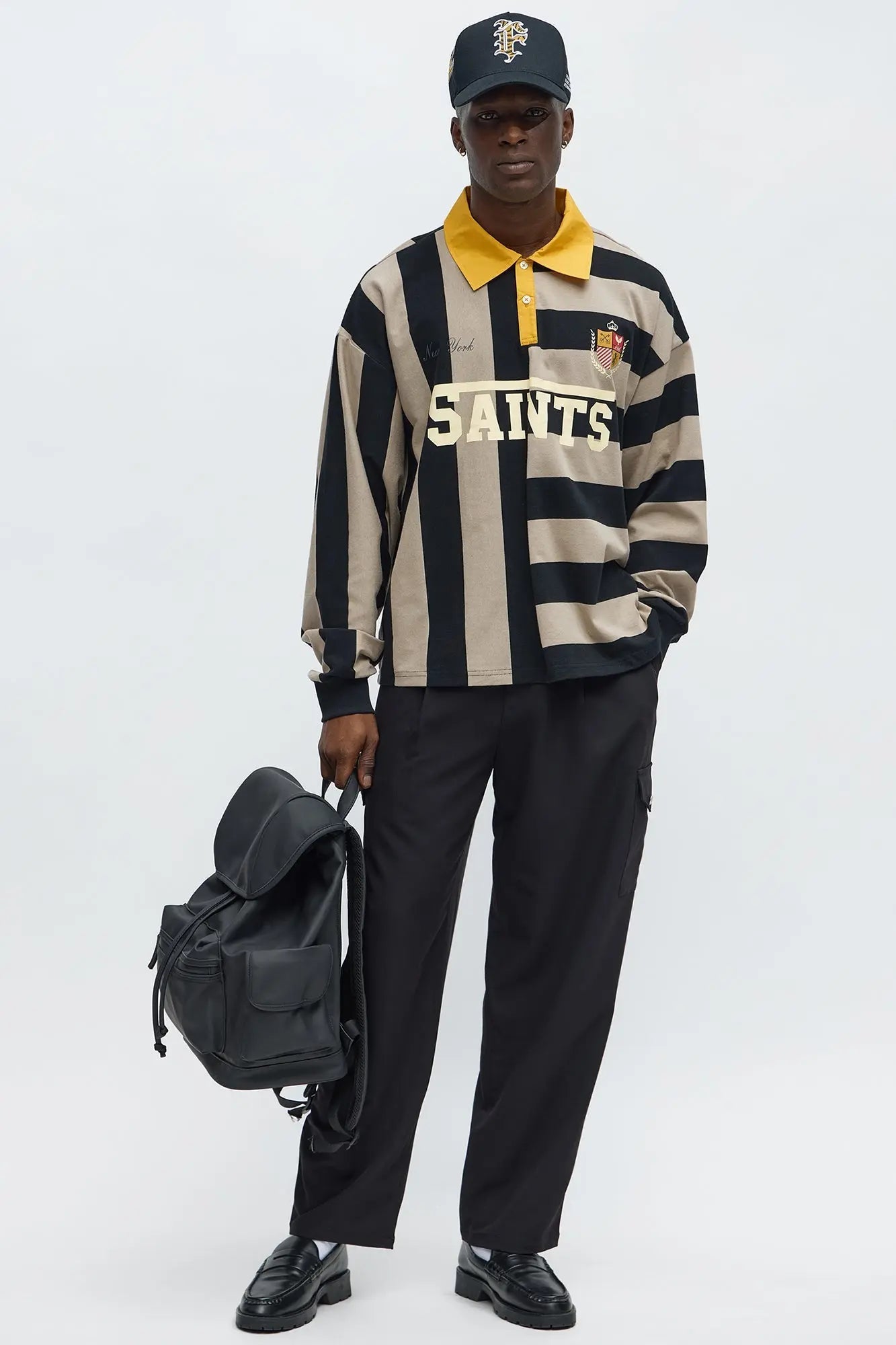 Cropped Saints Long Sleeve Rugby Polo - Black/combo