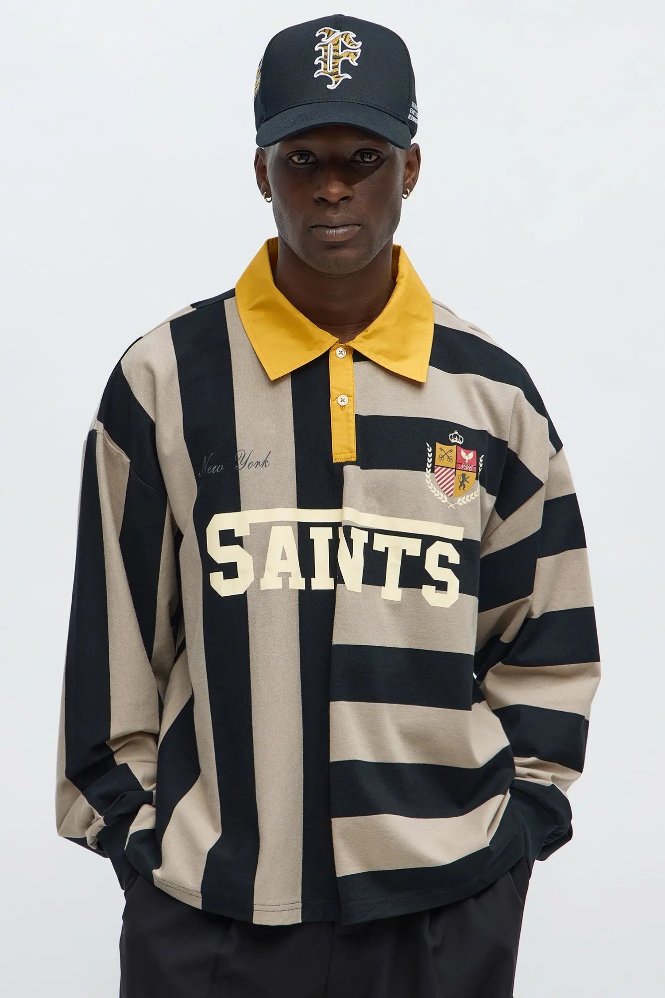 Cropped Saints Long Sleeve Rugby Polo - Black/combo