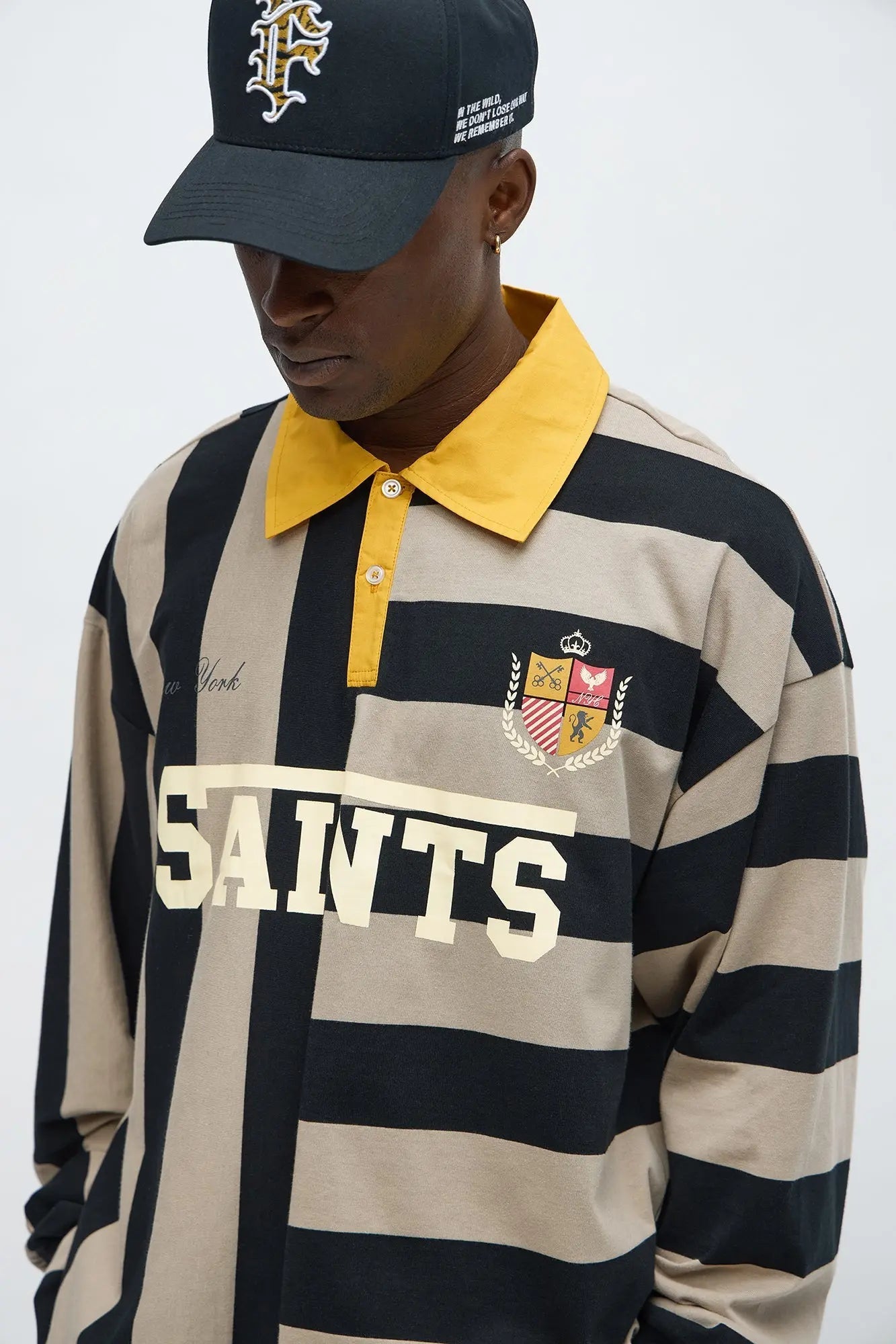 Cropped Saints Long Sleeve Rugby Polo - Black/combo