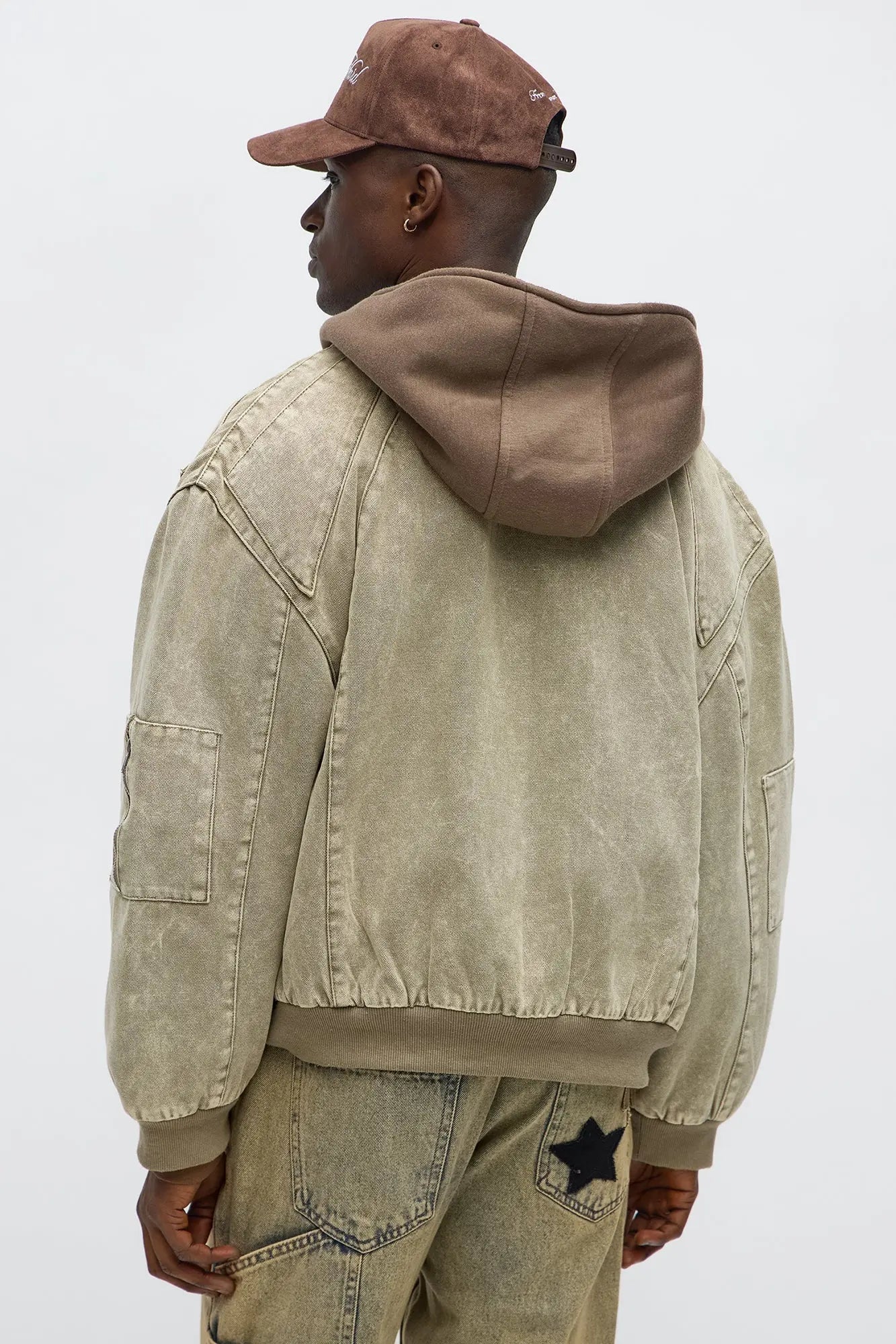 Oversized Padded Hooded Utility Bomber - Olive/combo