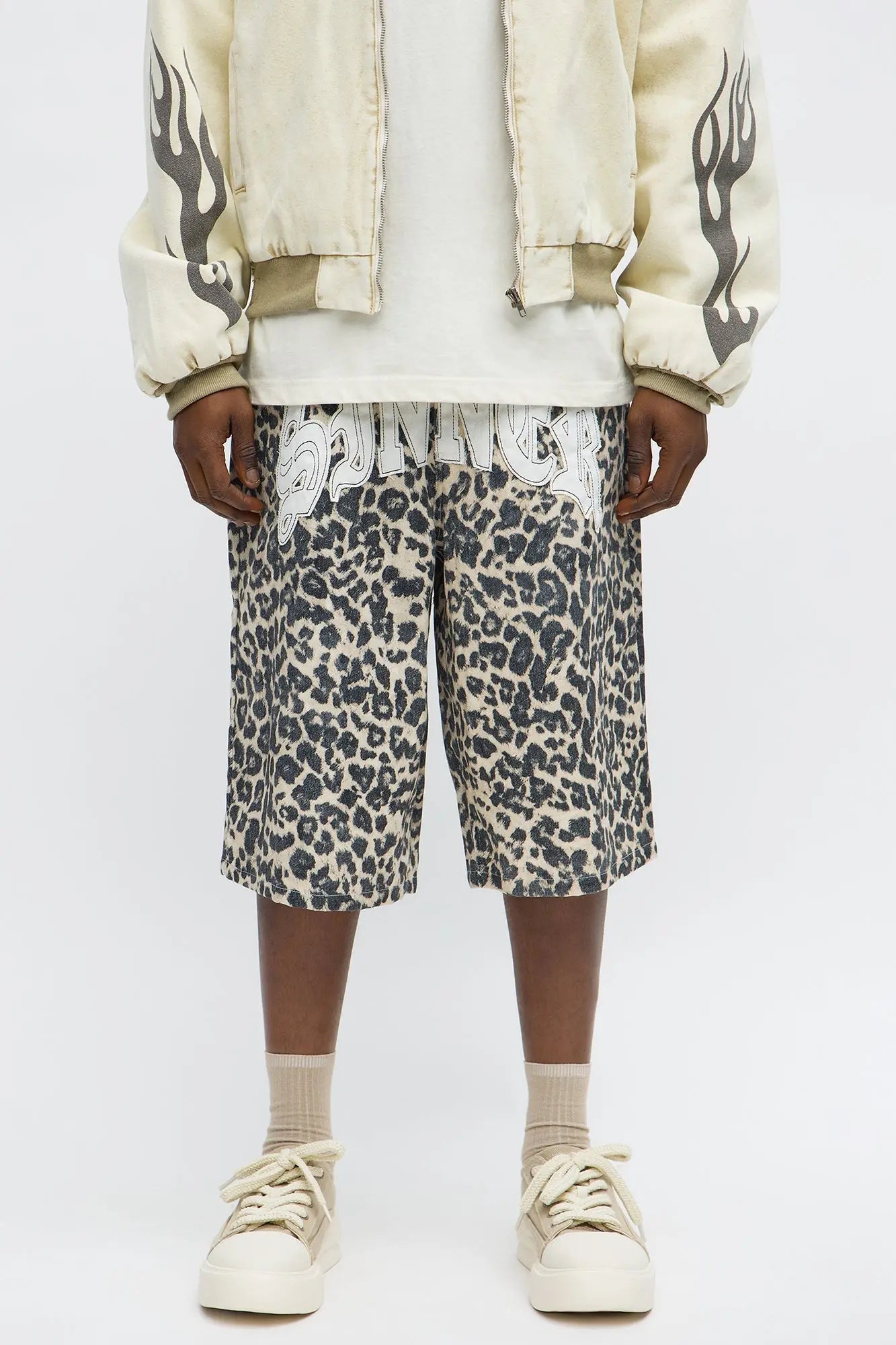 Baggy Sinner Leopard Denim Short - Brown/combo
