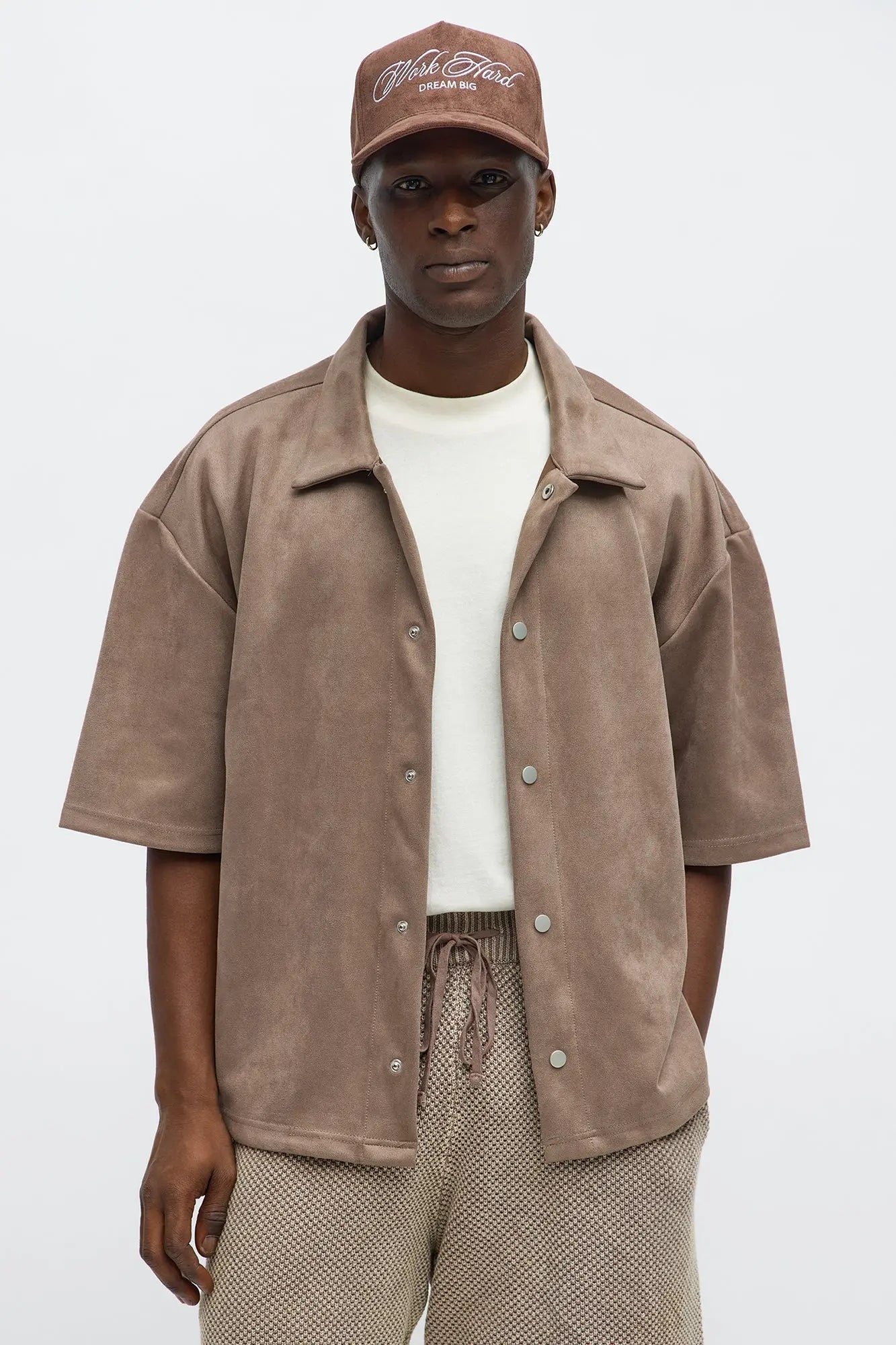 Relaxed Suede NO. 9 Button Up Shirt - Taupe
