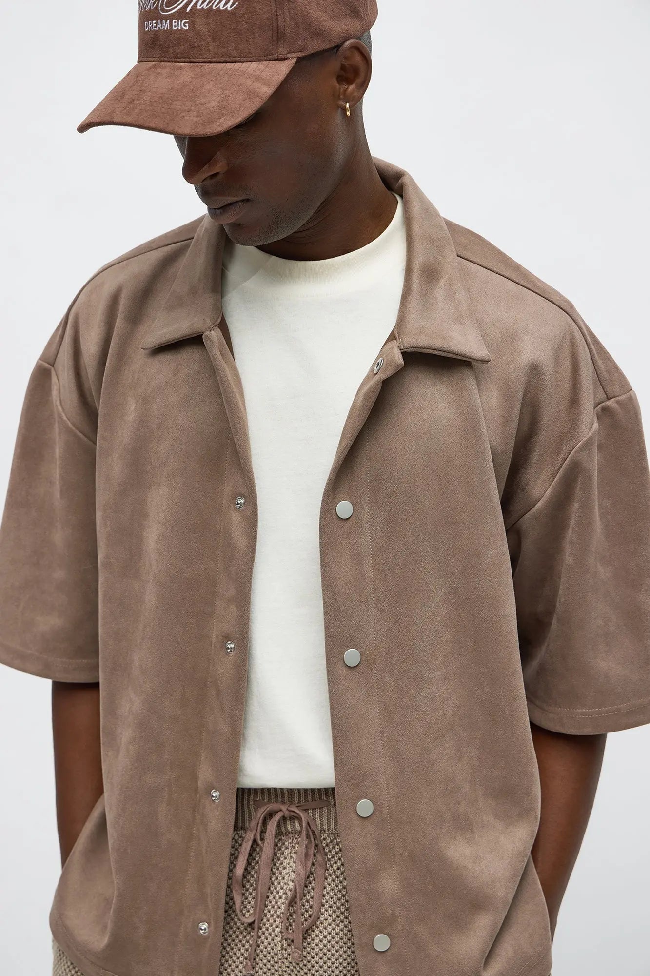 Relaxed Suede NO. 9 Button Up Shirt - Taupe