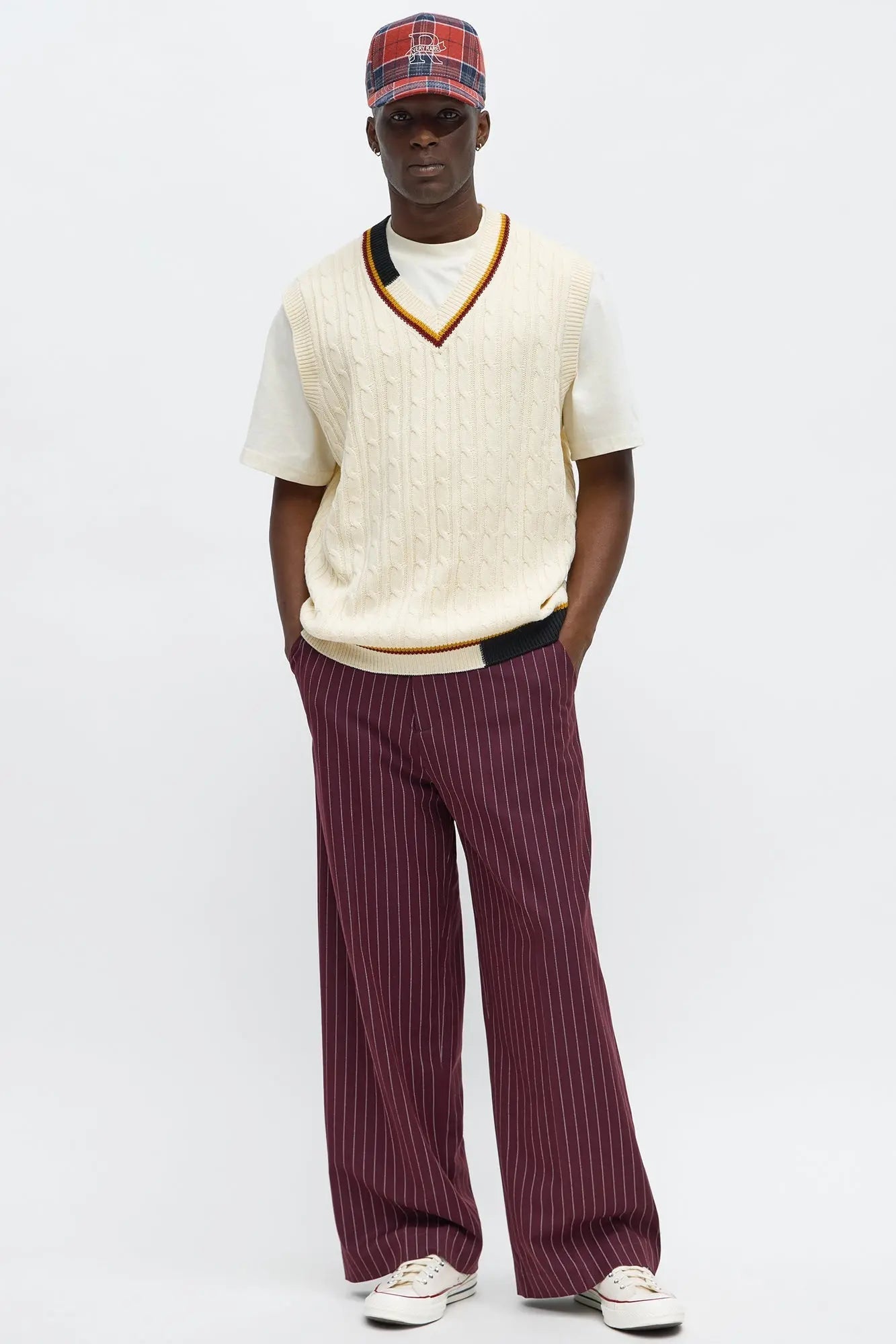 Rowen Cable Knit Sweater Vest - Cream/combo