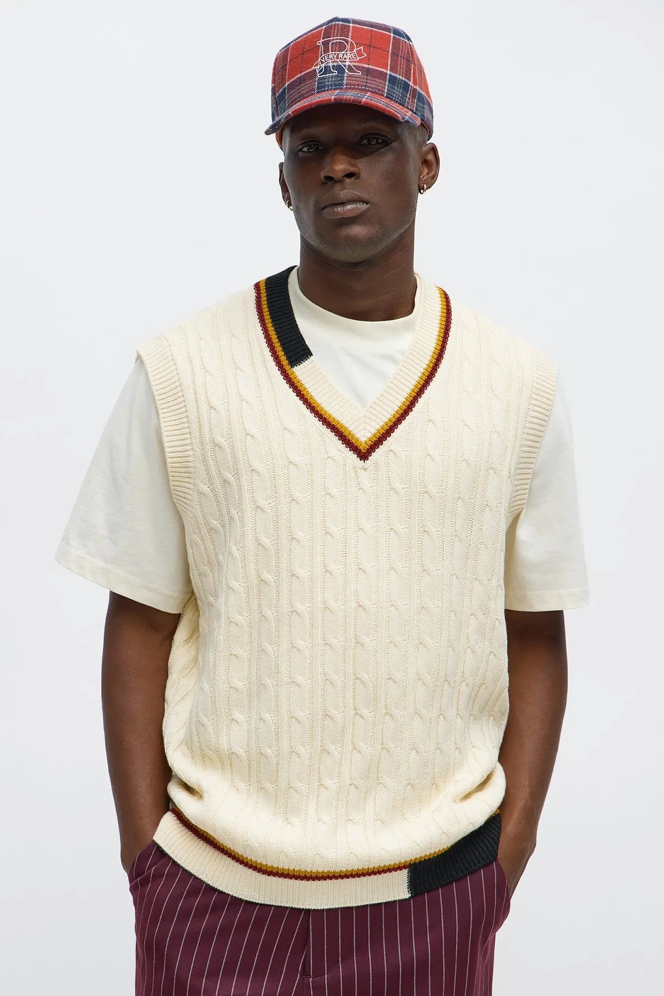Rowen Cable Knit Sweater Vest - Cream/combo