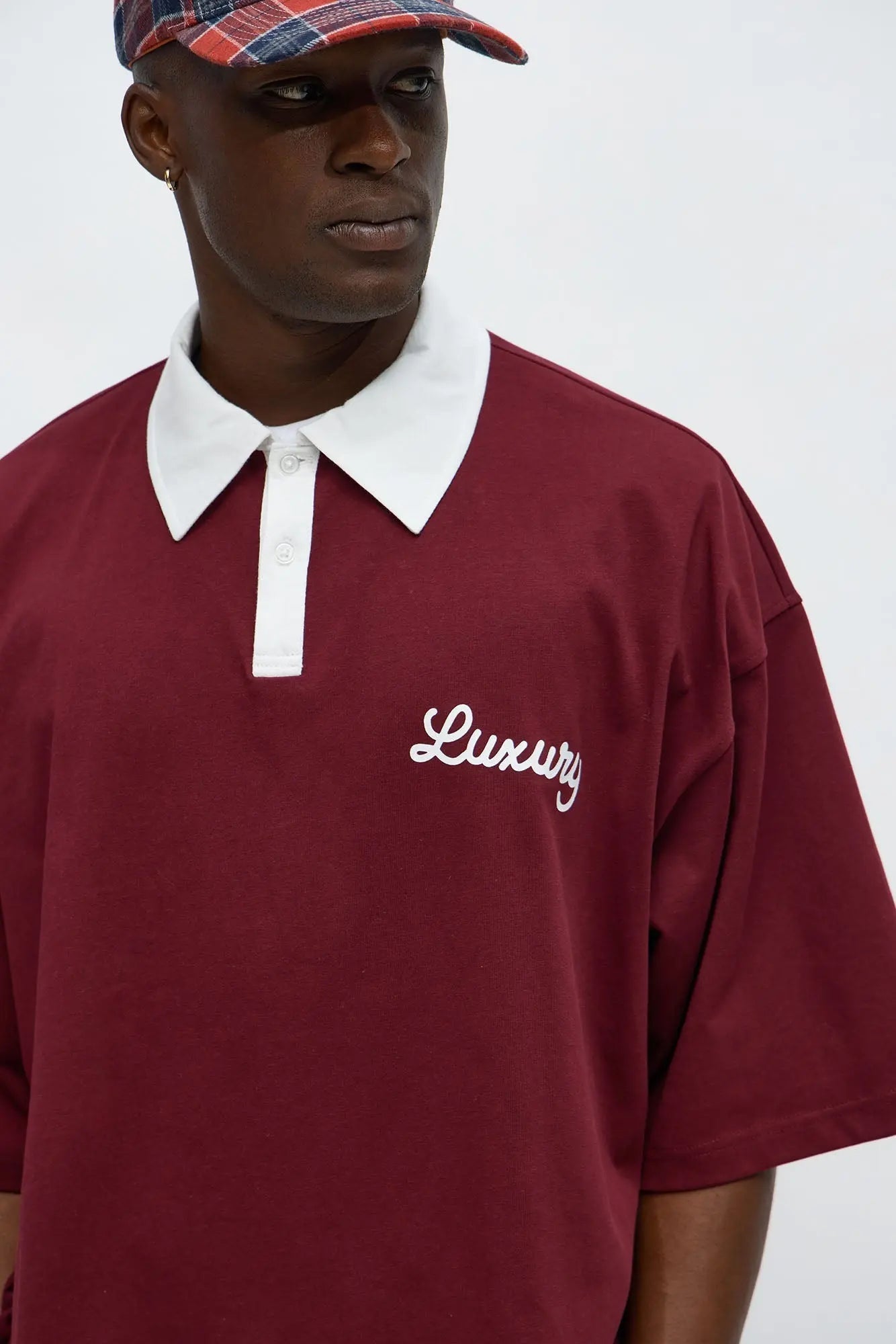 Luxury Pearl Embellished Short Sleeve Polo - Burgundy/combo