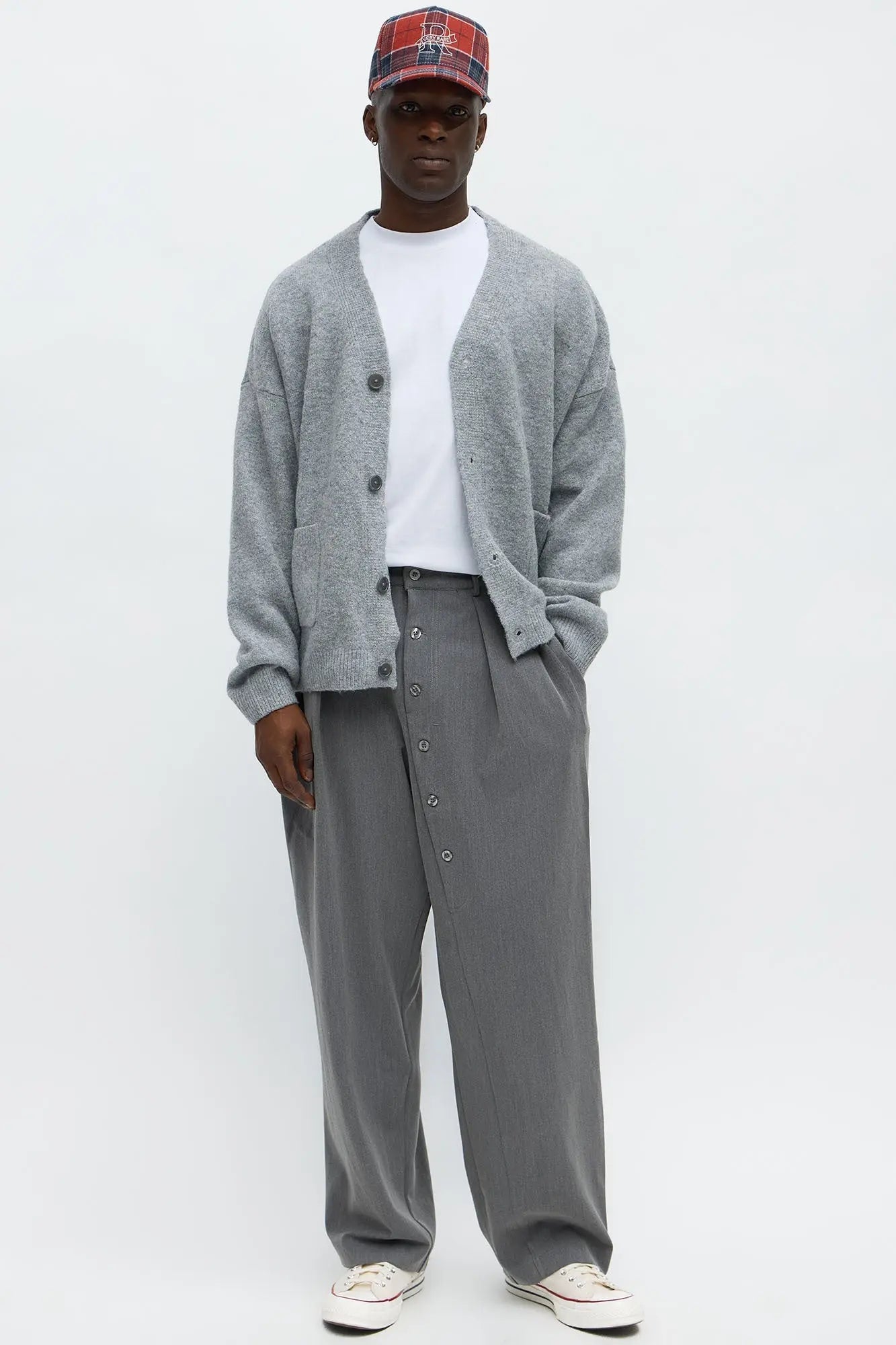Baggy Upper East Side Asymmetrical Button Trouser - Charcoal
