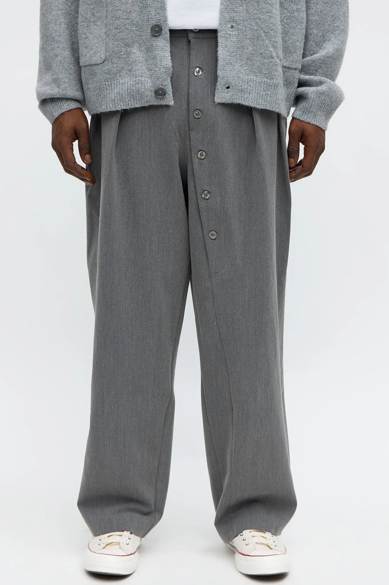 Baggy Upper East Side Asymmetrical Button Trouser - Charcoal