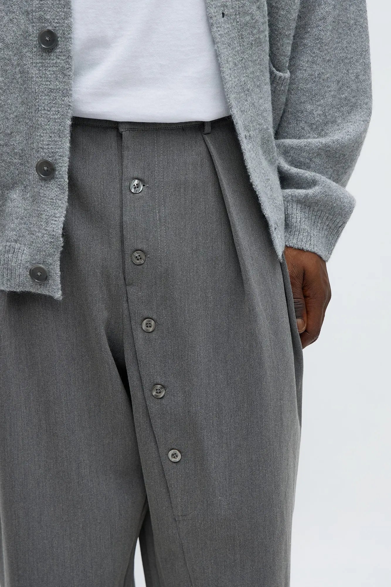 Baggy Upper East Side Asymmetrical Button Trouser - Charcoal