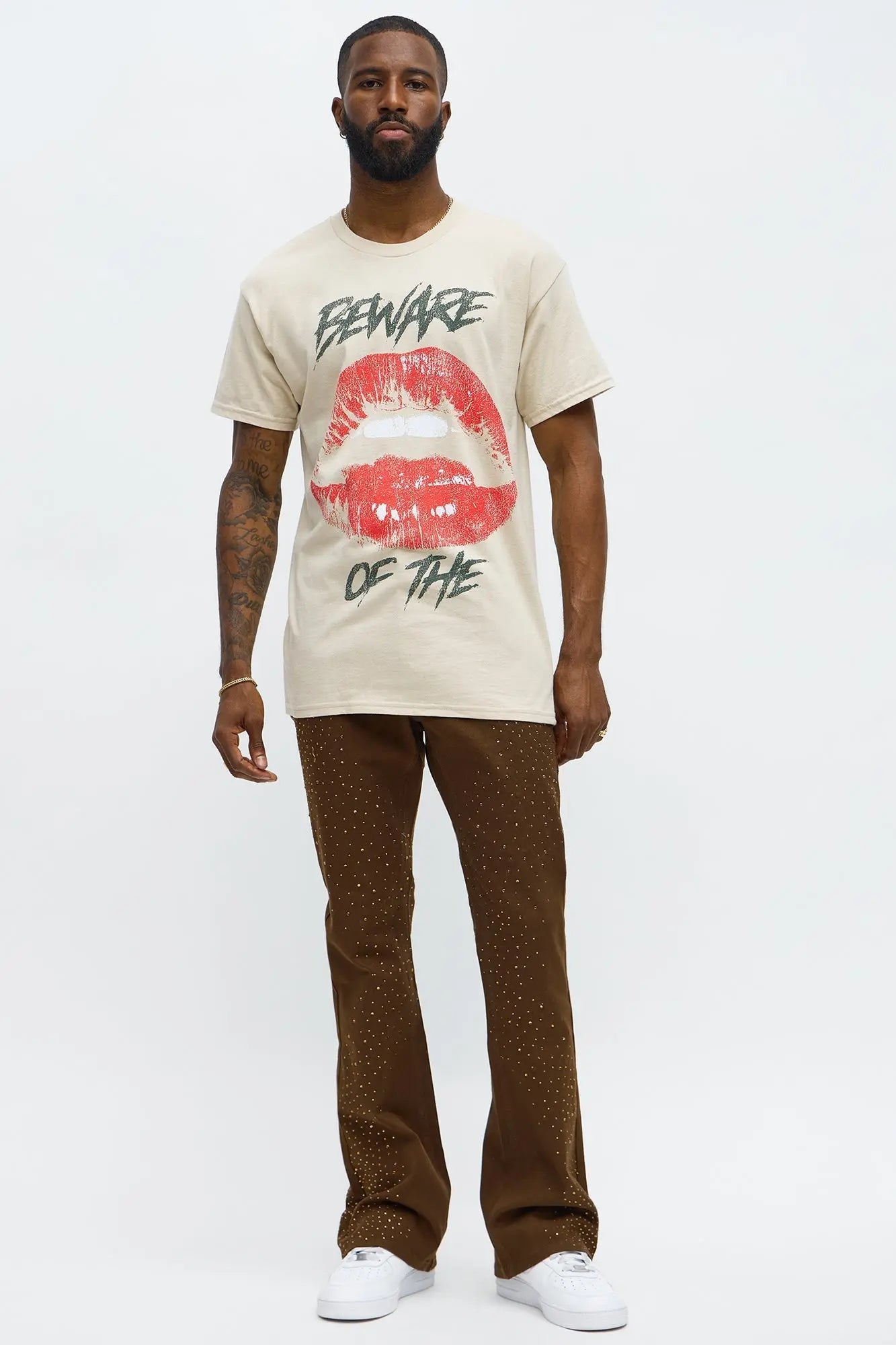 Stacked Skinny Flare Be Jeweled Up Pants - Brown