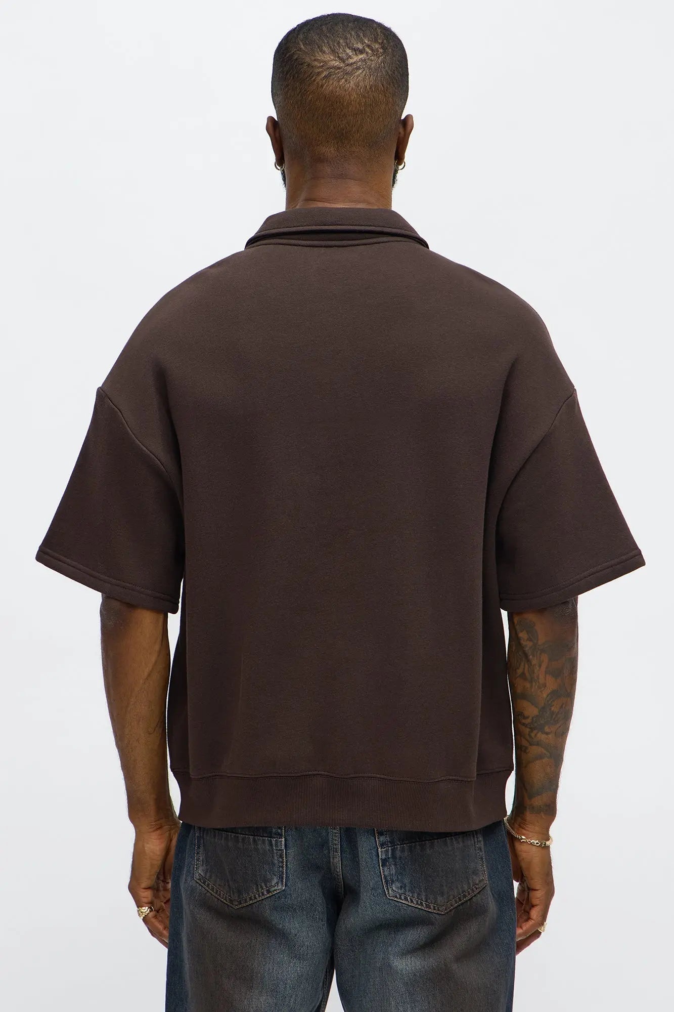 Tyson OversizedWe Fly Quarter Zip Short Sleeve Sweatshirt - Brown