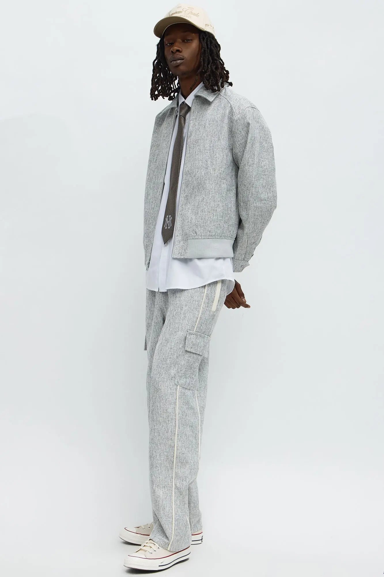 Straight Tweed Textured Cargo Pant - Grey/combo