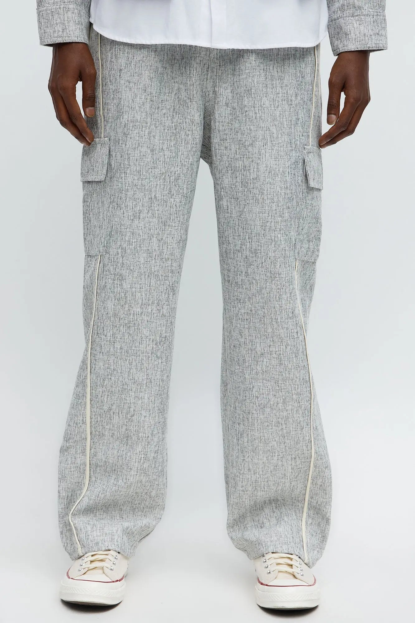 Straight Tweed Textured Cargo Pant - Grey/combo