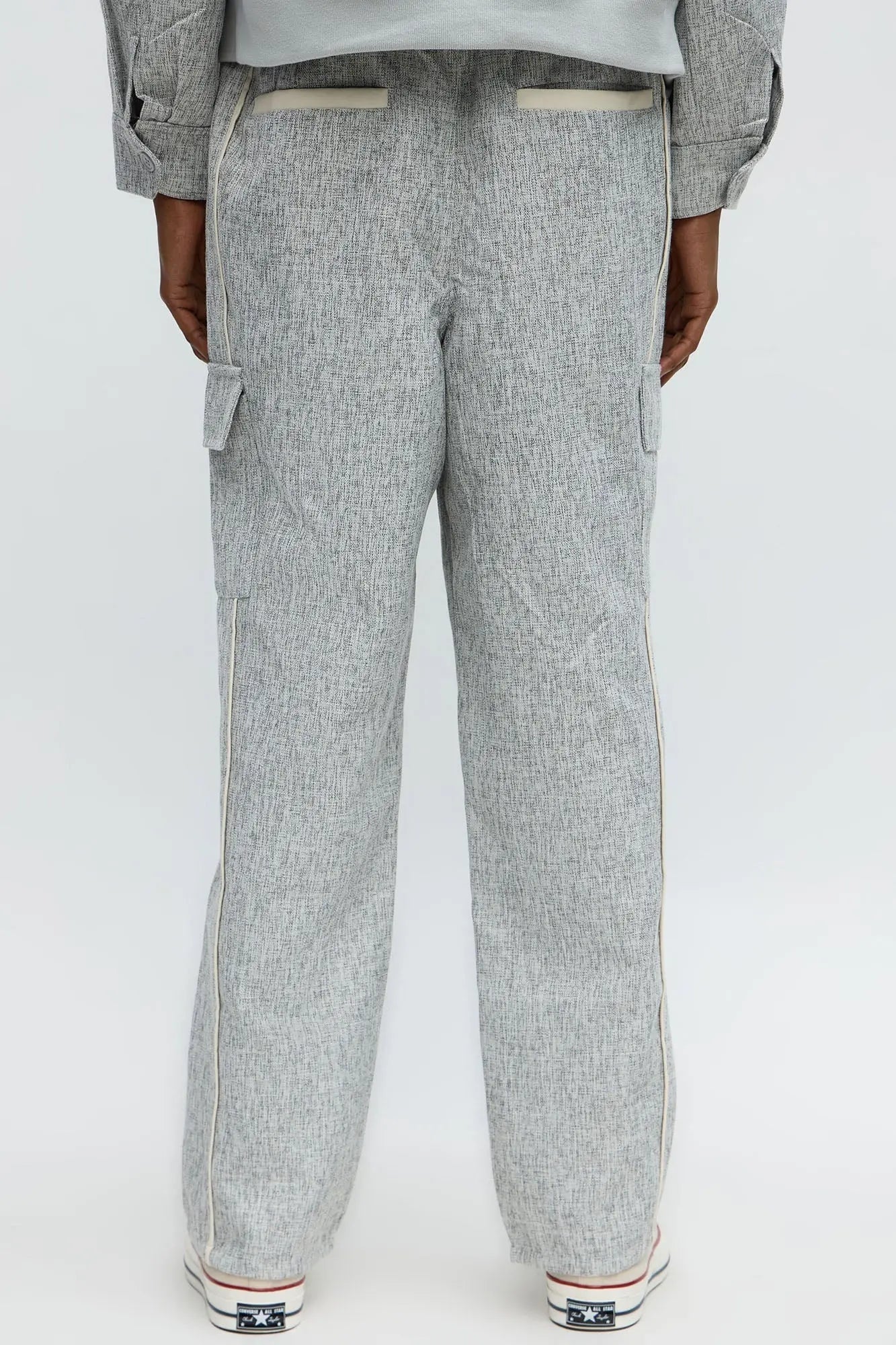 Straight Tweed Textured Cargo Pant - Grey/combo