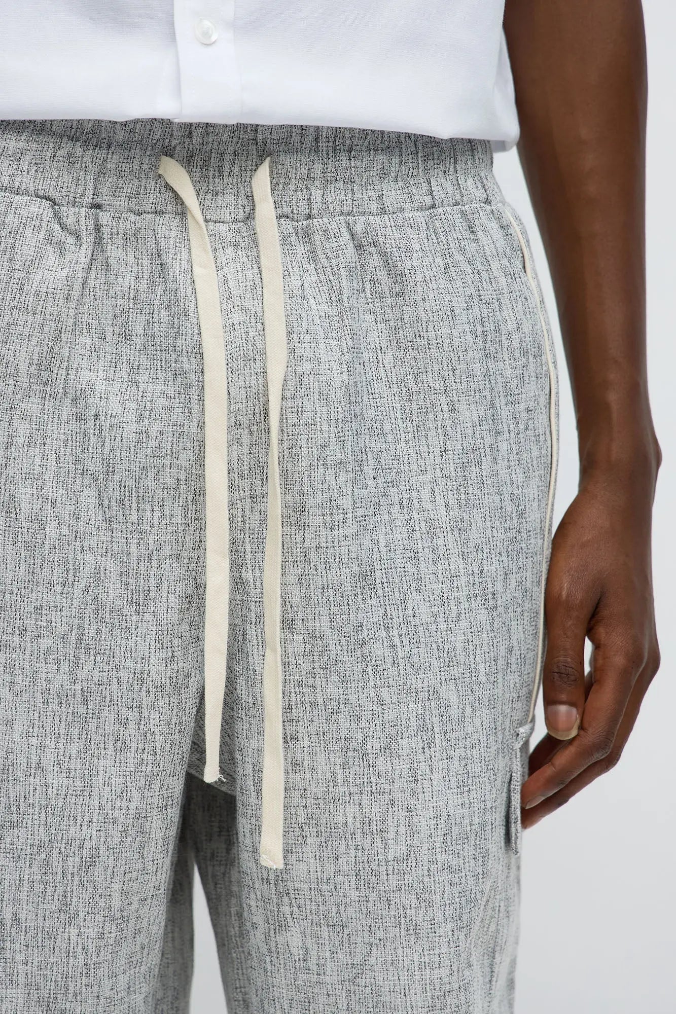 Straight Tweed Textured Cargo Pant - Grey/combo