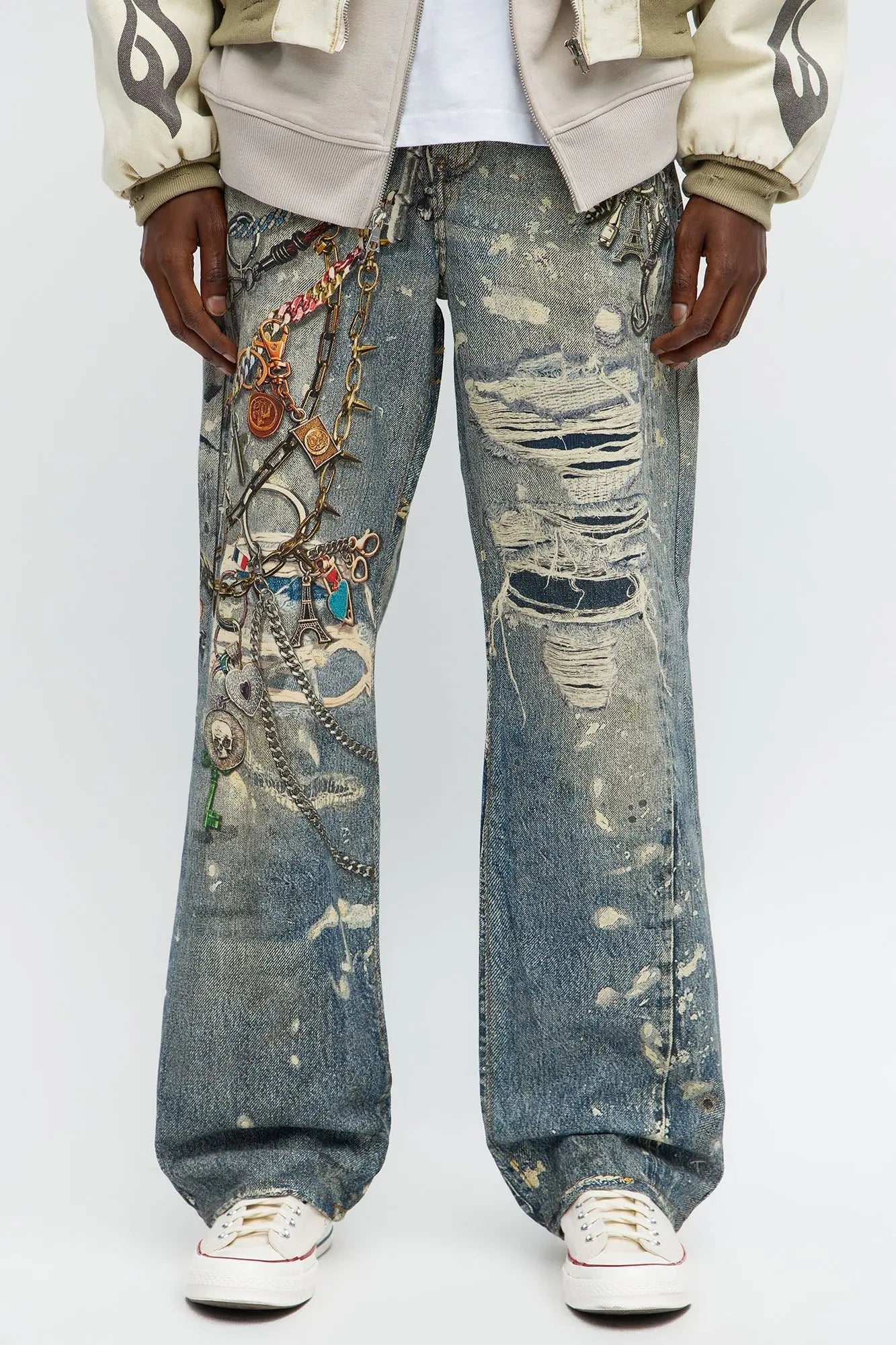 Baggy Got Them Chains On Me Printed Jean - Medium Wash