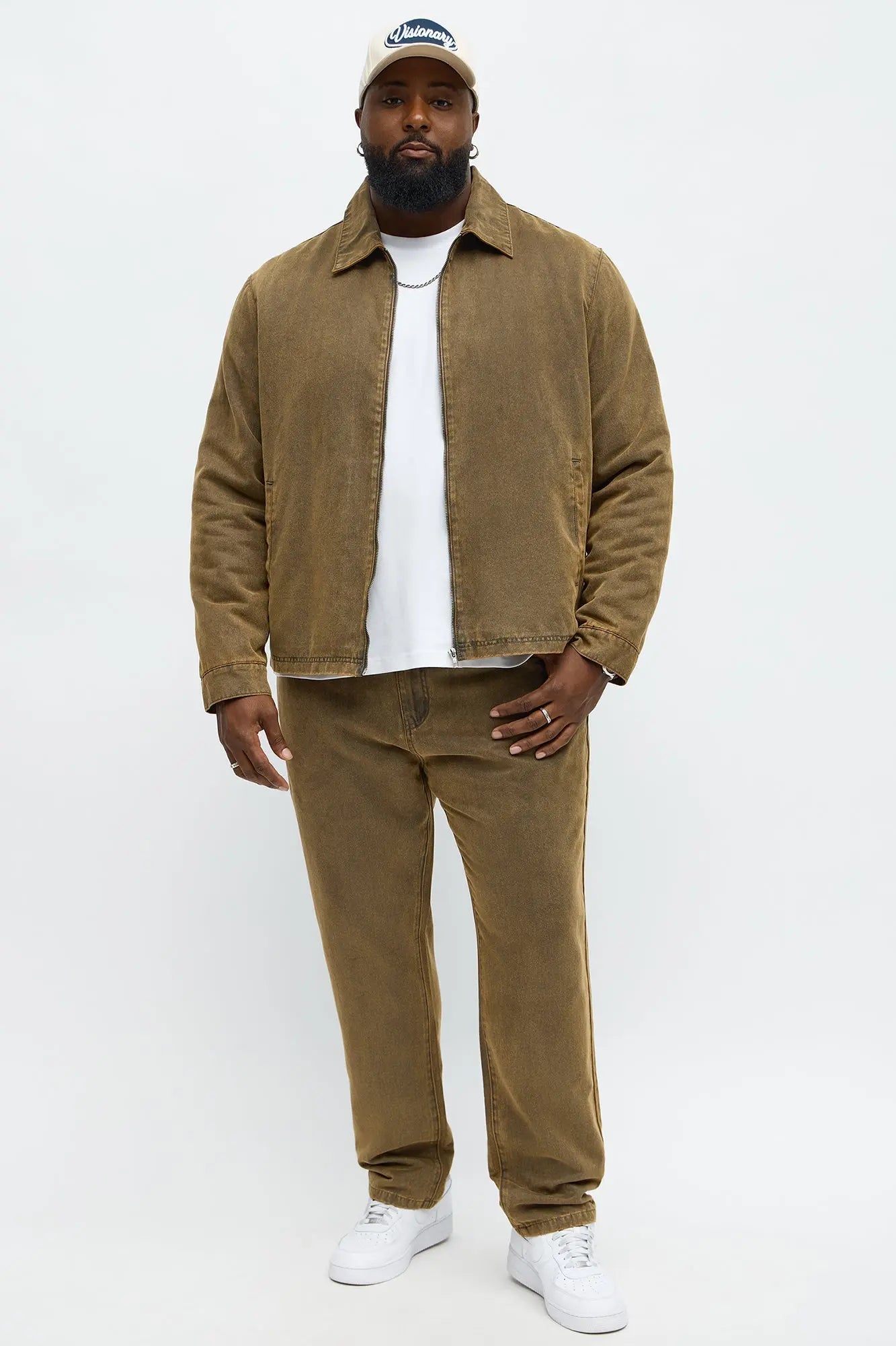 Flocked Zip Work Jacket - Brown/combo