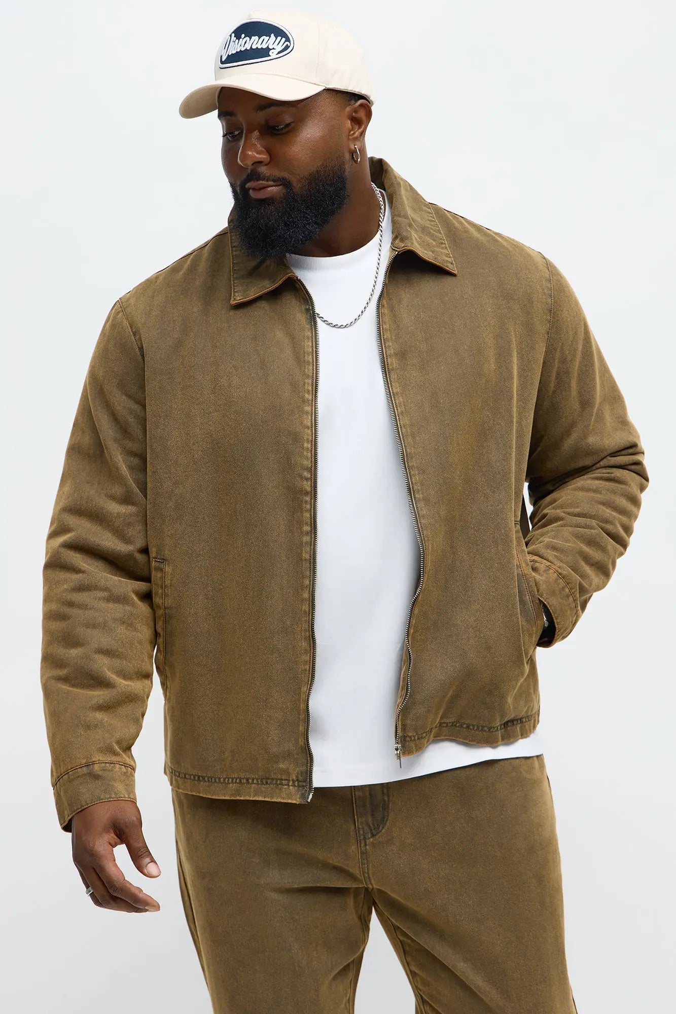 Flocked Zip Work Jacket - Brown/combo