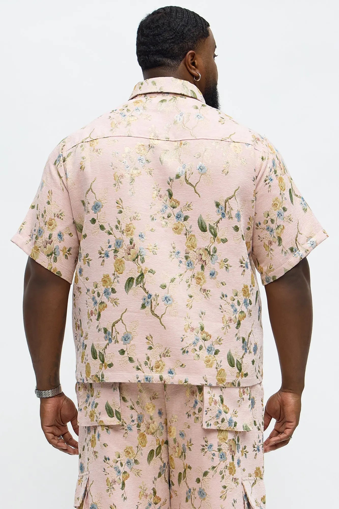 Cropped Blooming Button Up Shirt - Pink