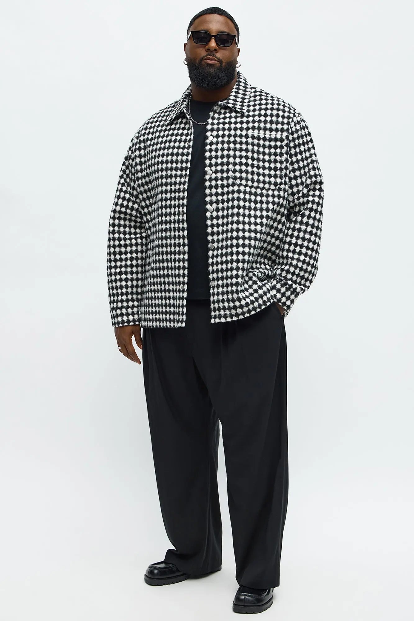 Textured Strike Out Shacket - Black/White