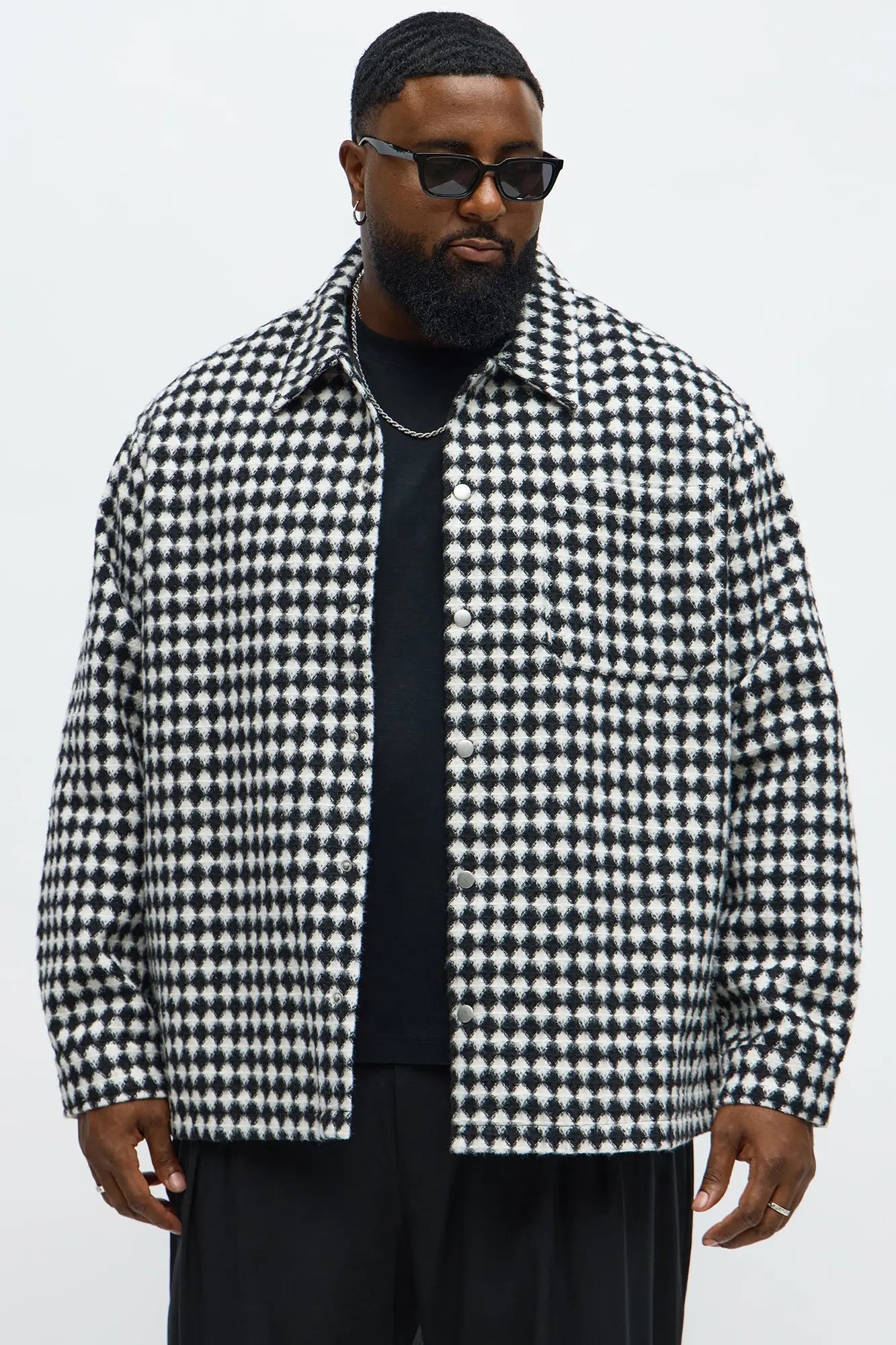 Textured Strike Out Shacket - Black/White