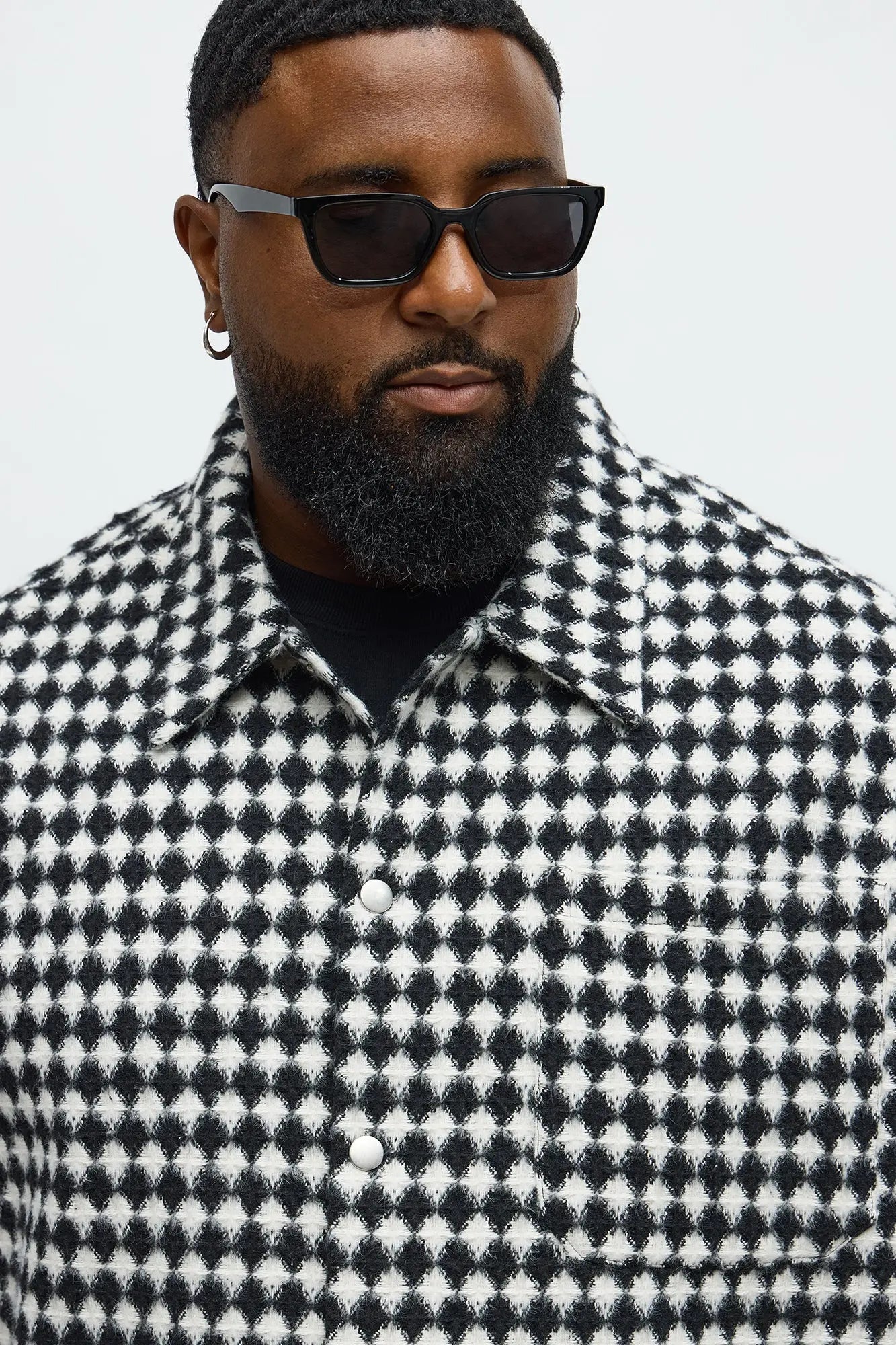 Textured Strike Out Shacket - Black/White