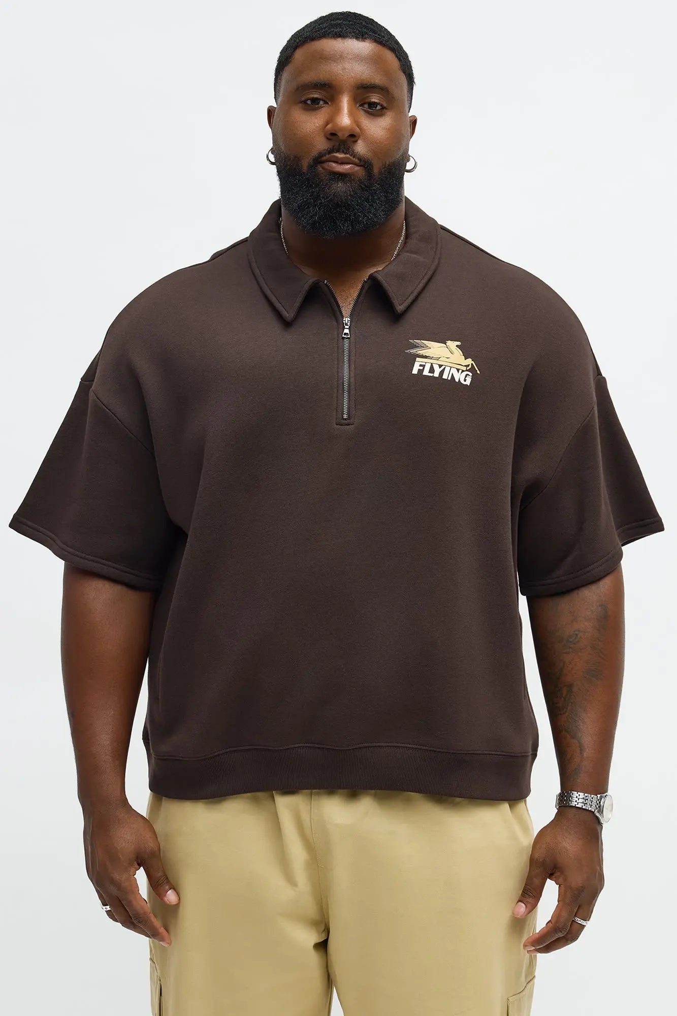 Tyson OversizedWe Fly Quarter Zip Short Sleeve Sweatshirt - Brown