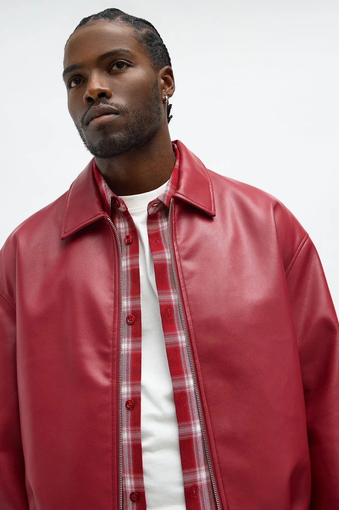 Faux Leather Work Jacket - Red