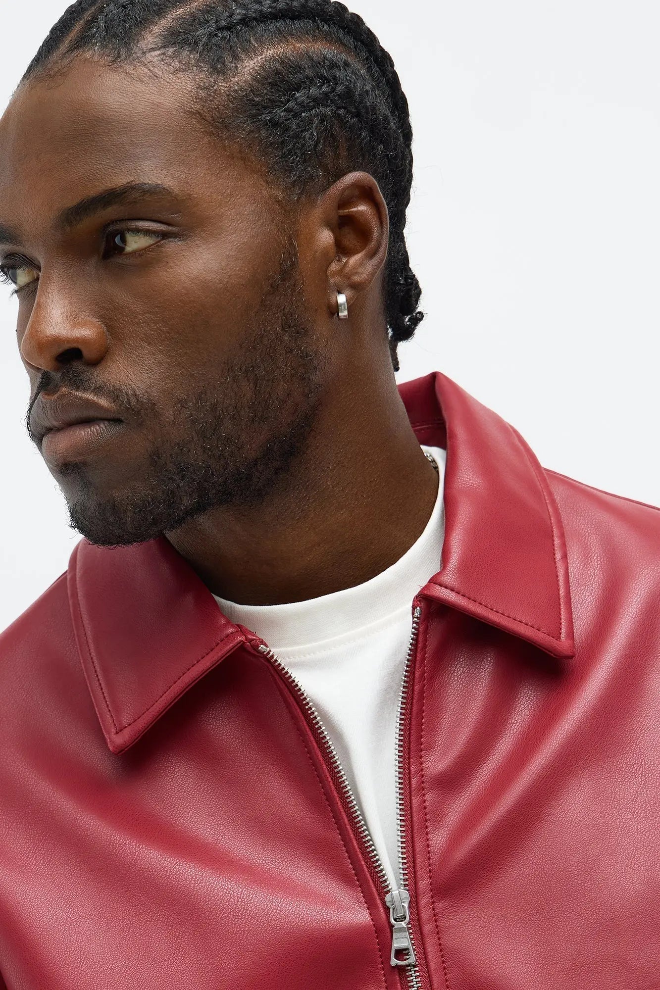 Faux Leather Work Jacket - Red