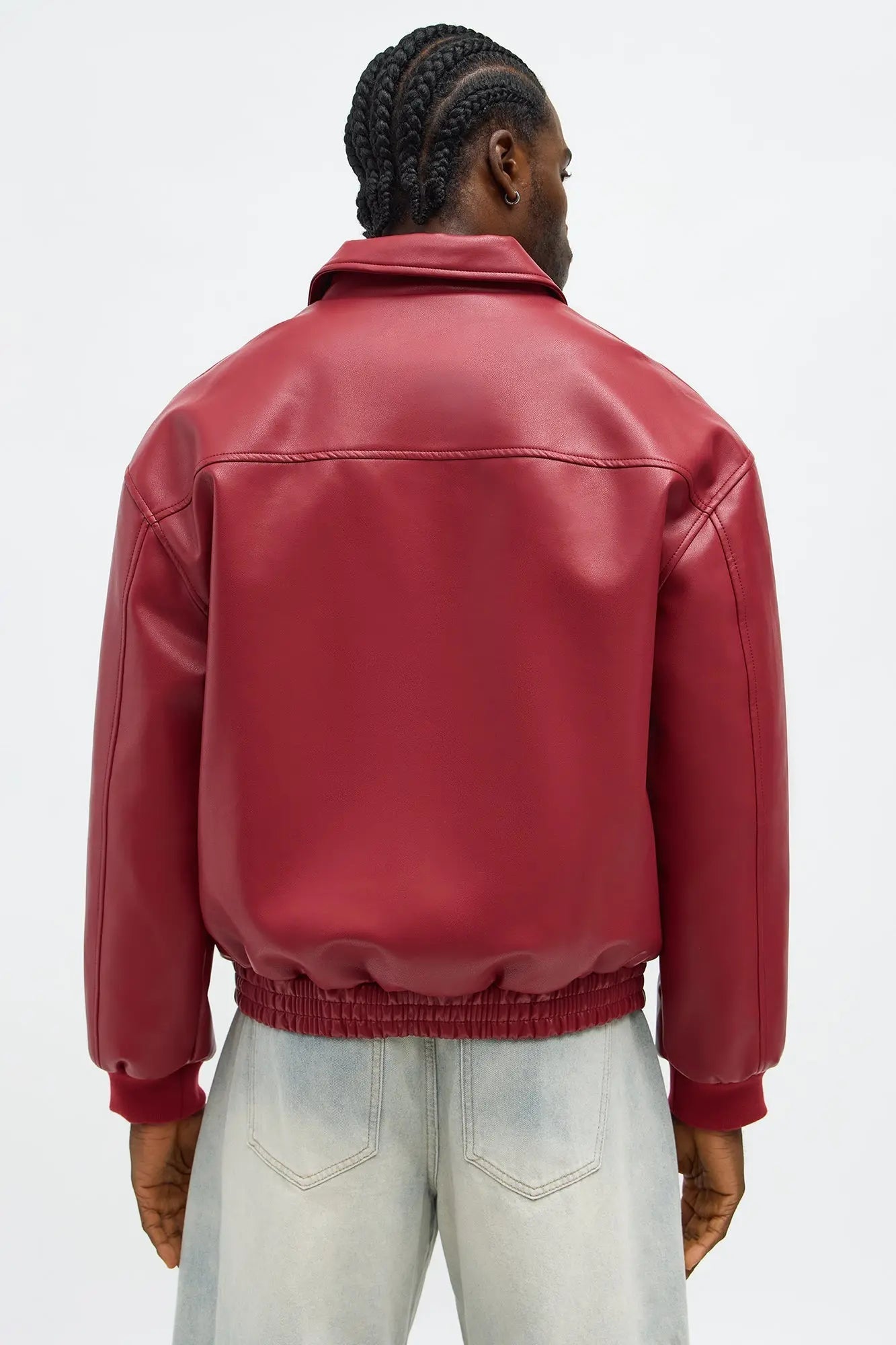 Faux Leather Work Jacket - Red