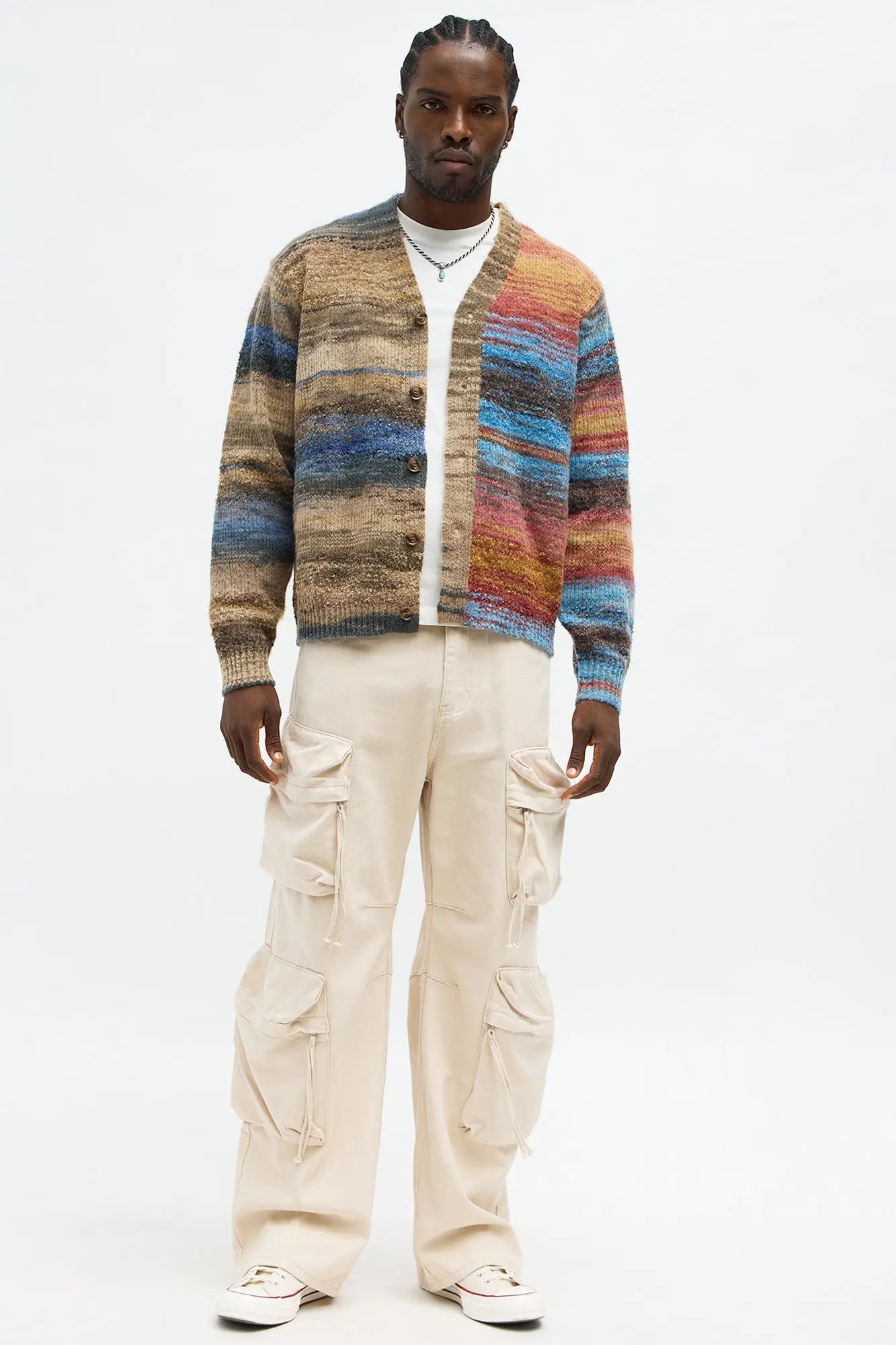 Cameroonian Textured Cardigan - Brown/combo