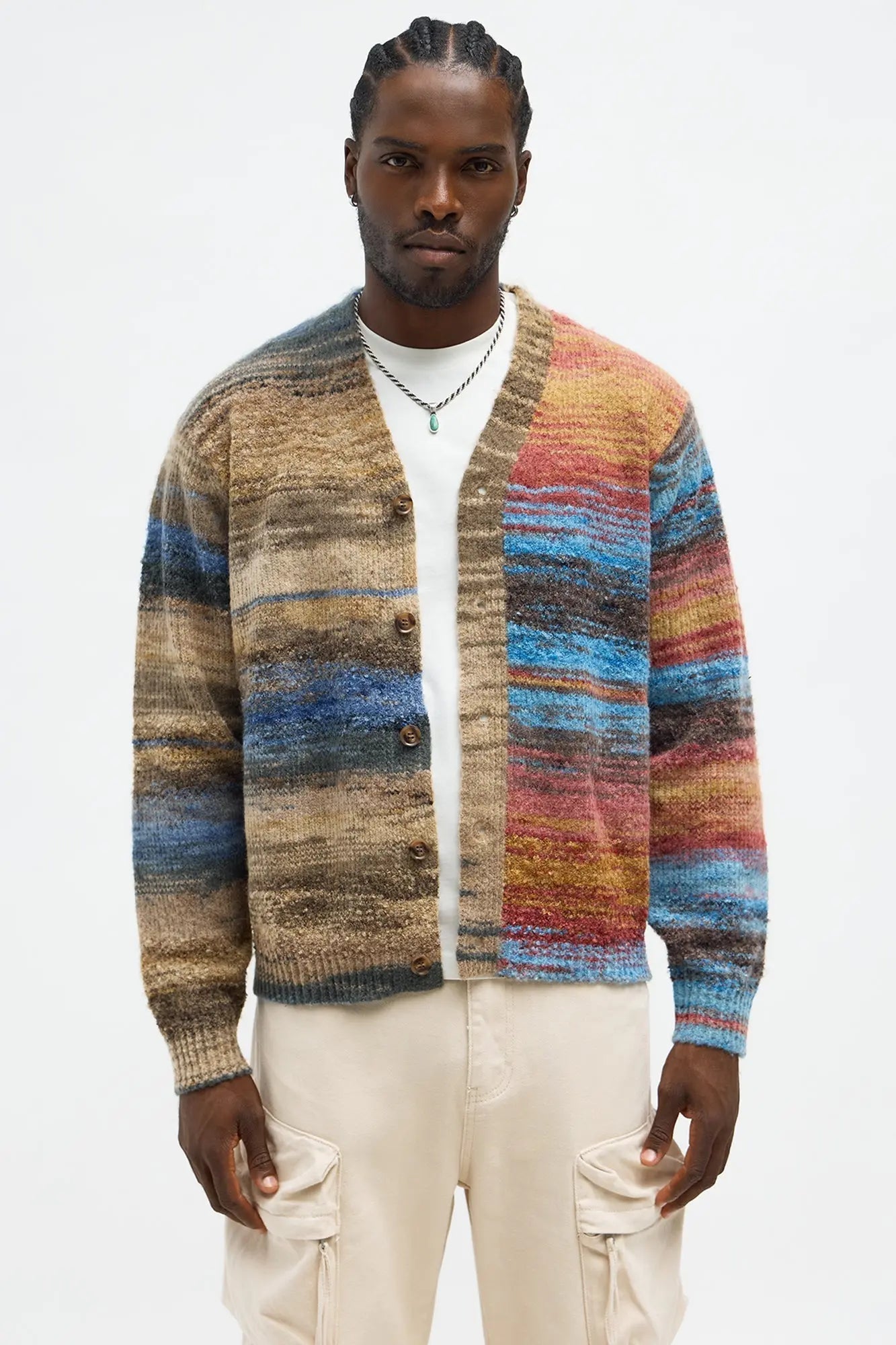 Cameroonian Textured Cardigan - Brown/combo