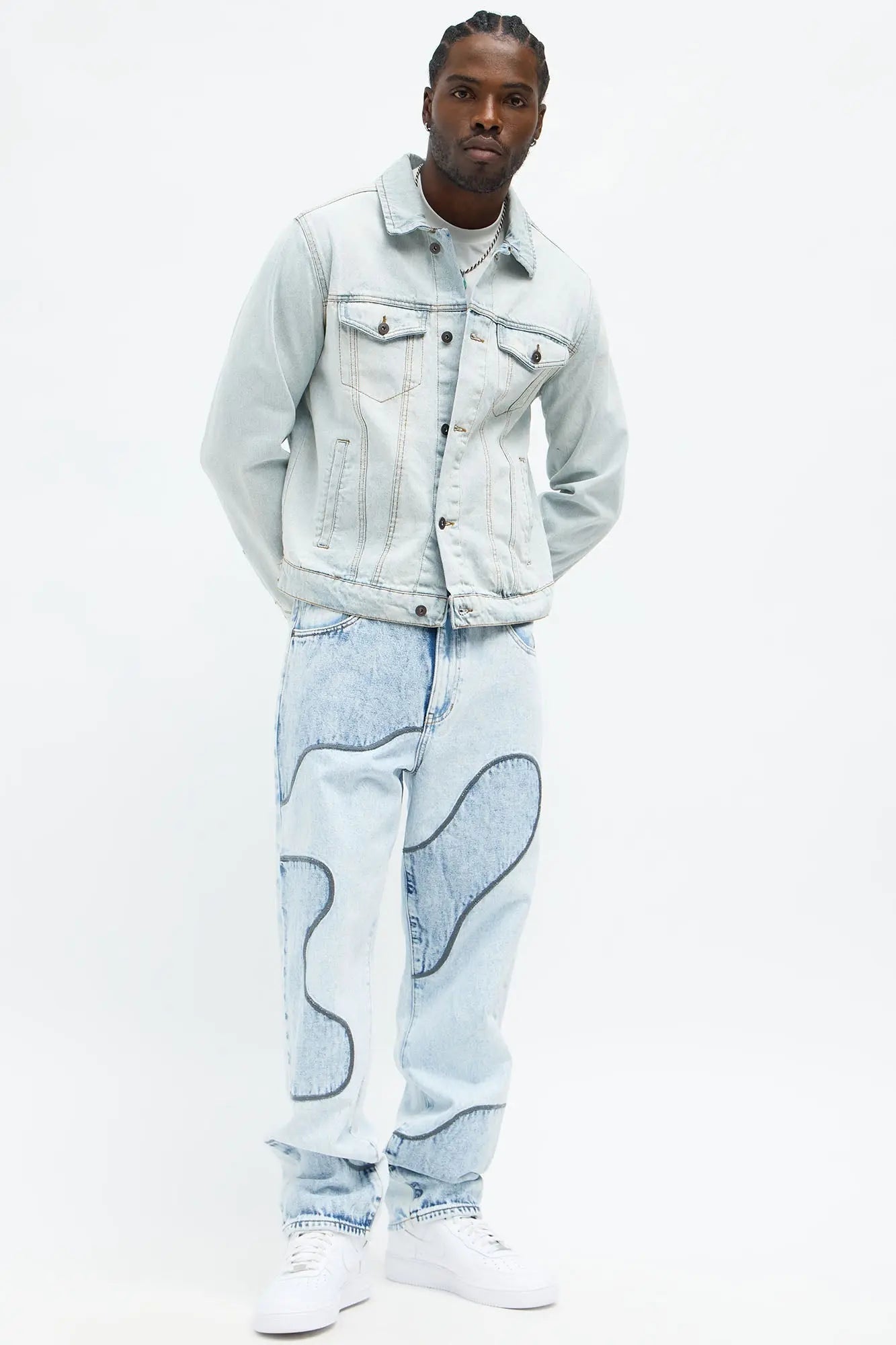 Straight Two Tone Wave Jeans - Light Wash