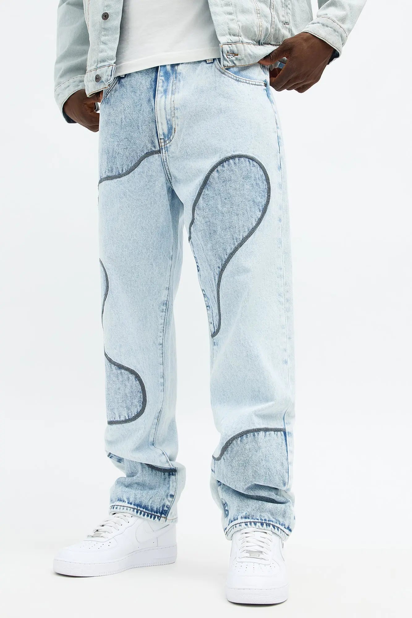 Straight Two Tone Wave Jeans - Light Wash