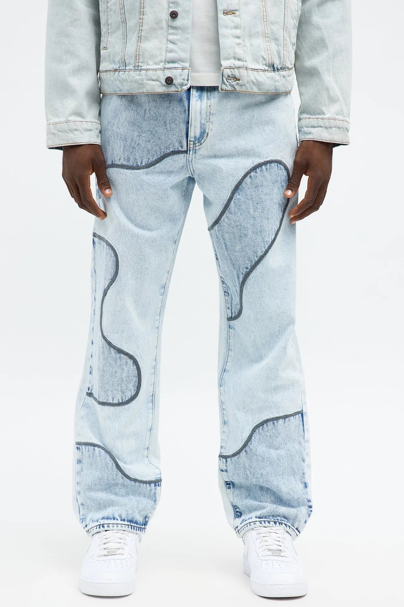 Straight Two Tone Wave Jeans - Light Wash